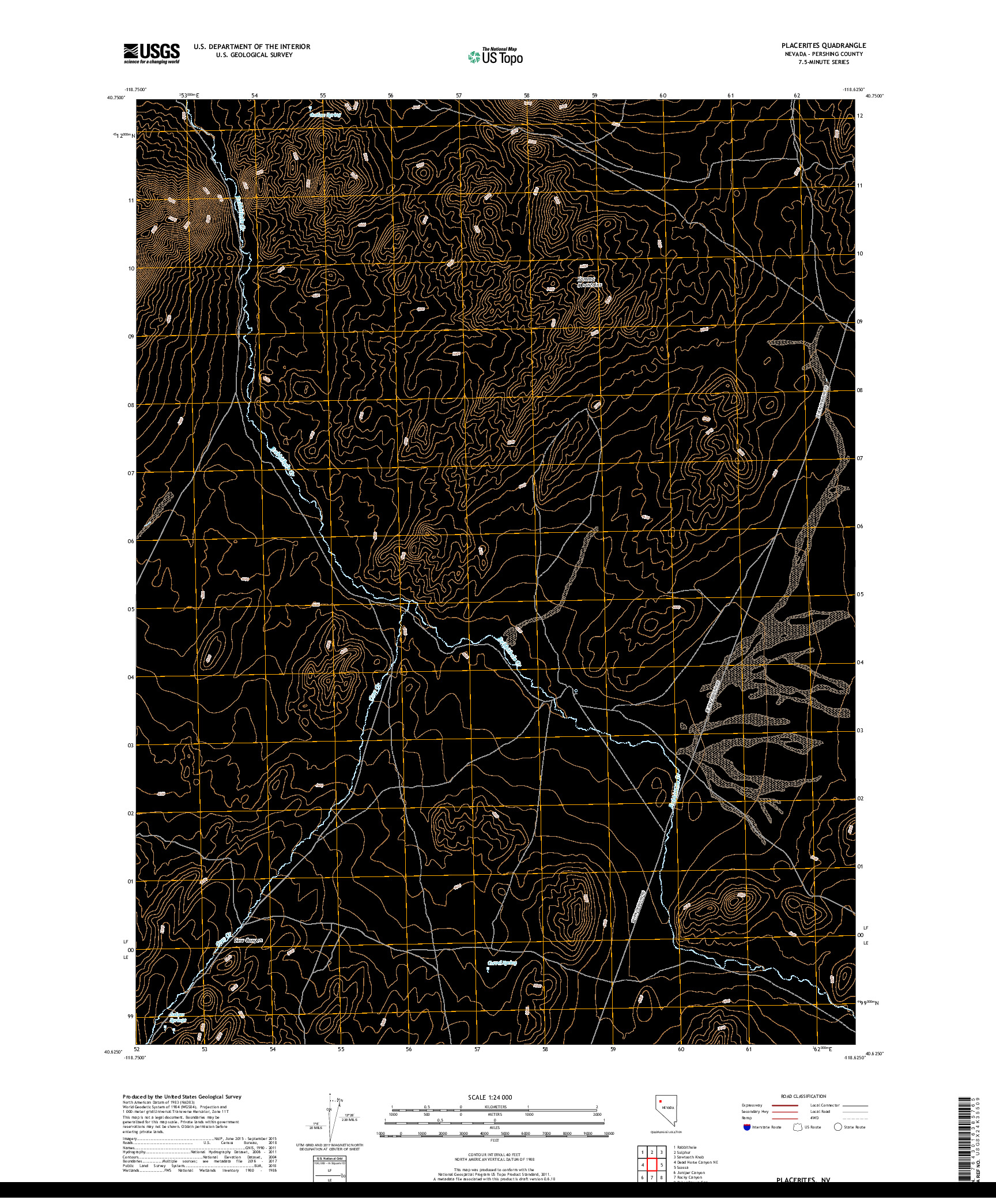 USGS US TOPO 7.5-MINUTE MAP FOR PLACERITES, NV 2018