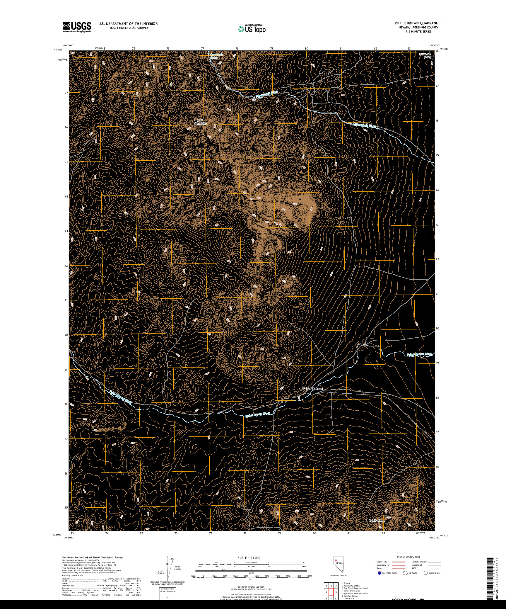 USGS US TOPO 7.5-MINUTE MAP FOR POKER BROWN, NV 2018