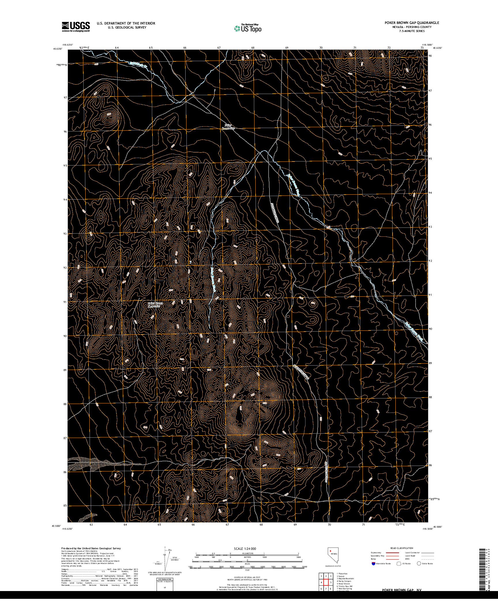 USGS US TOPO 7.5-MINUTE MAP FOR POKER BROWN GAP, NV 2018