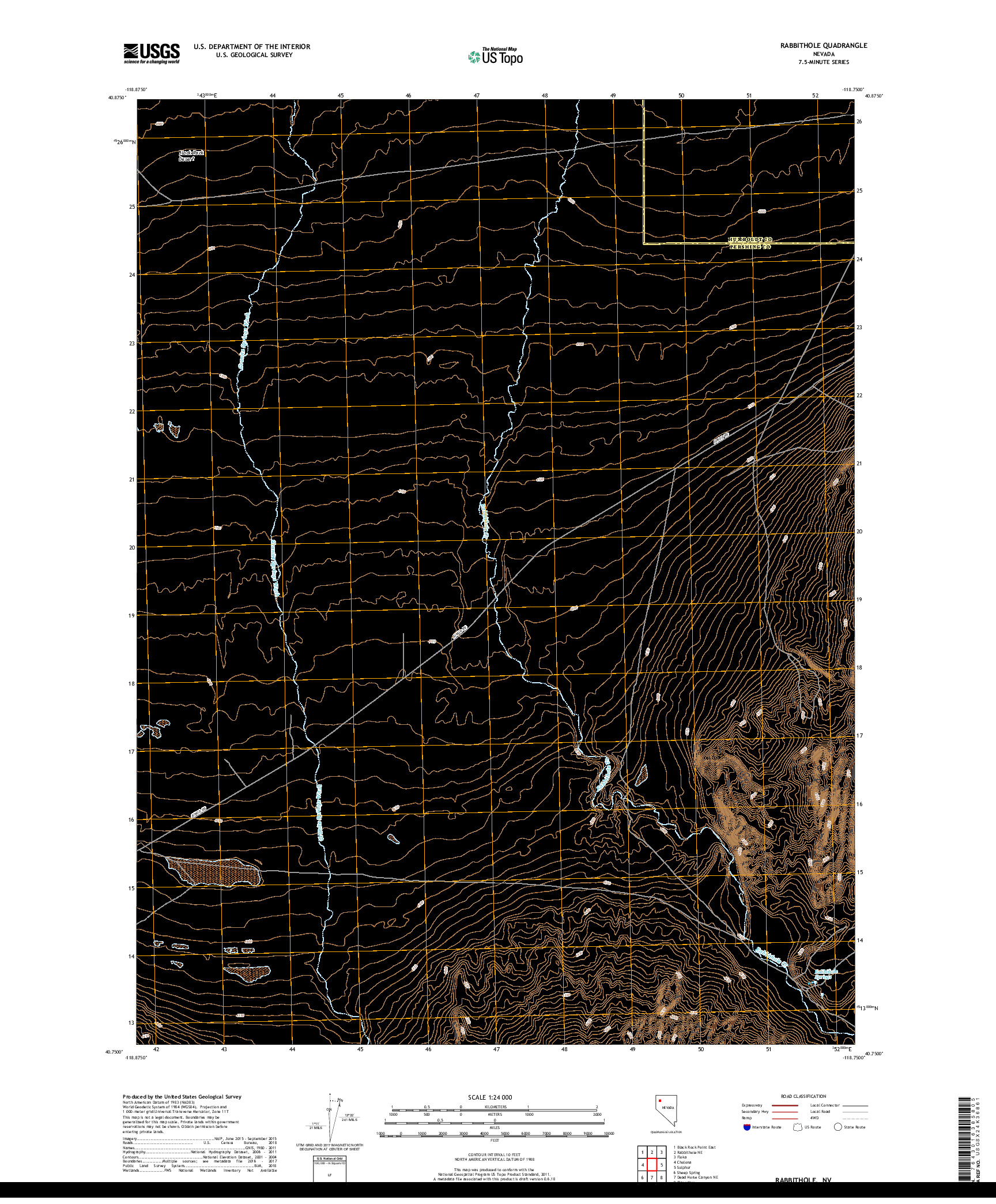 USGS US TOPO 7.5-MINUTE MAP FOR RABBITHOLE, NV 2018