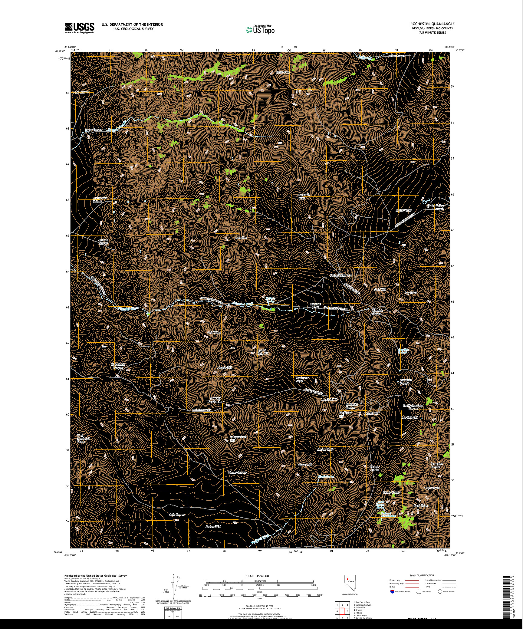 USGS US TOPO 7.5-MINUTE MAP FOR ROCHESTER, NV 2018