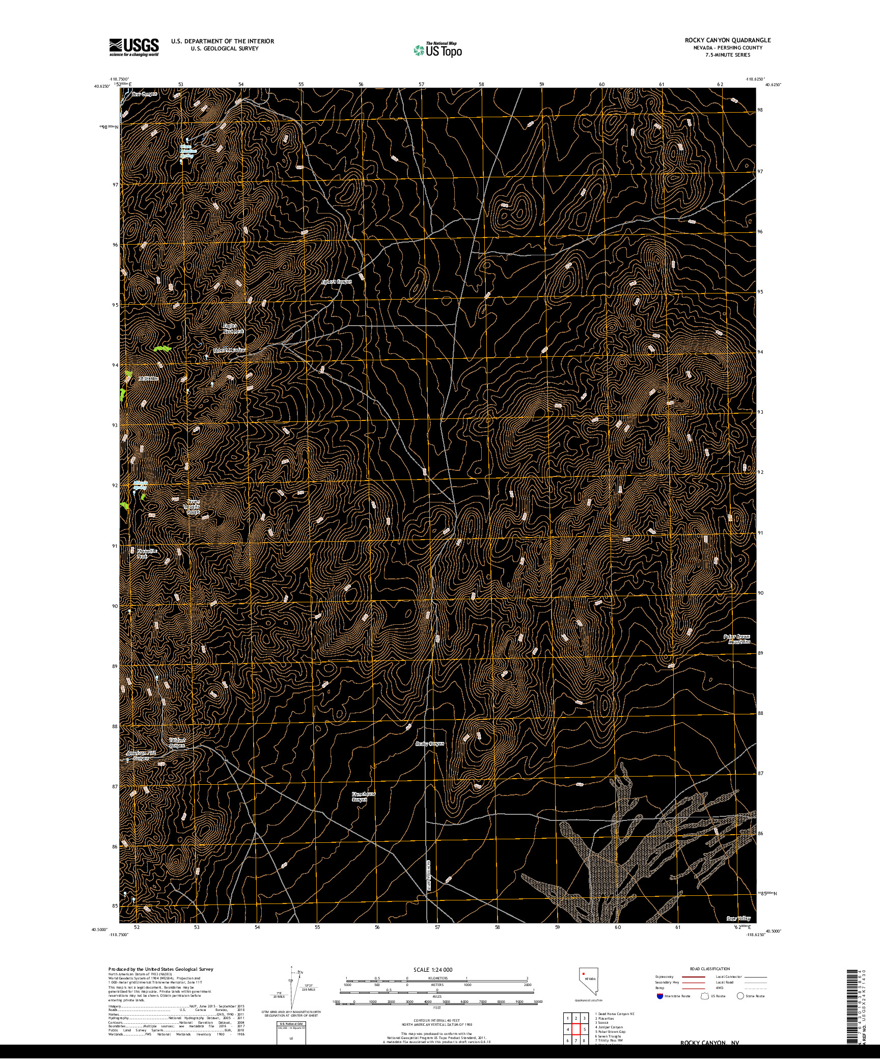 USGS US TOPO 7.5-MINUTE MAP FOR ROCKY CANYON, NV 2018