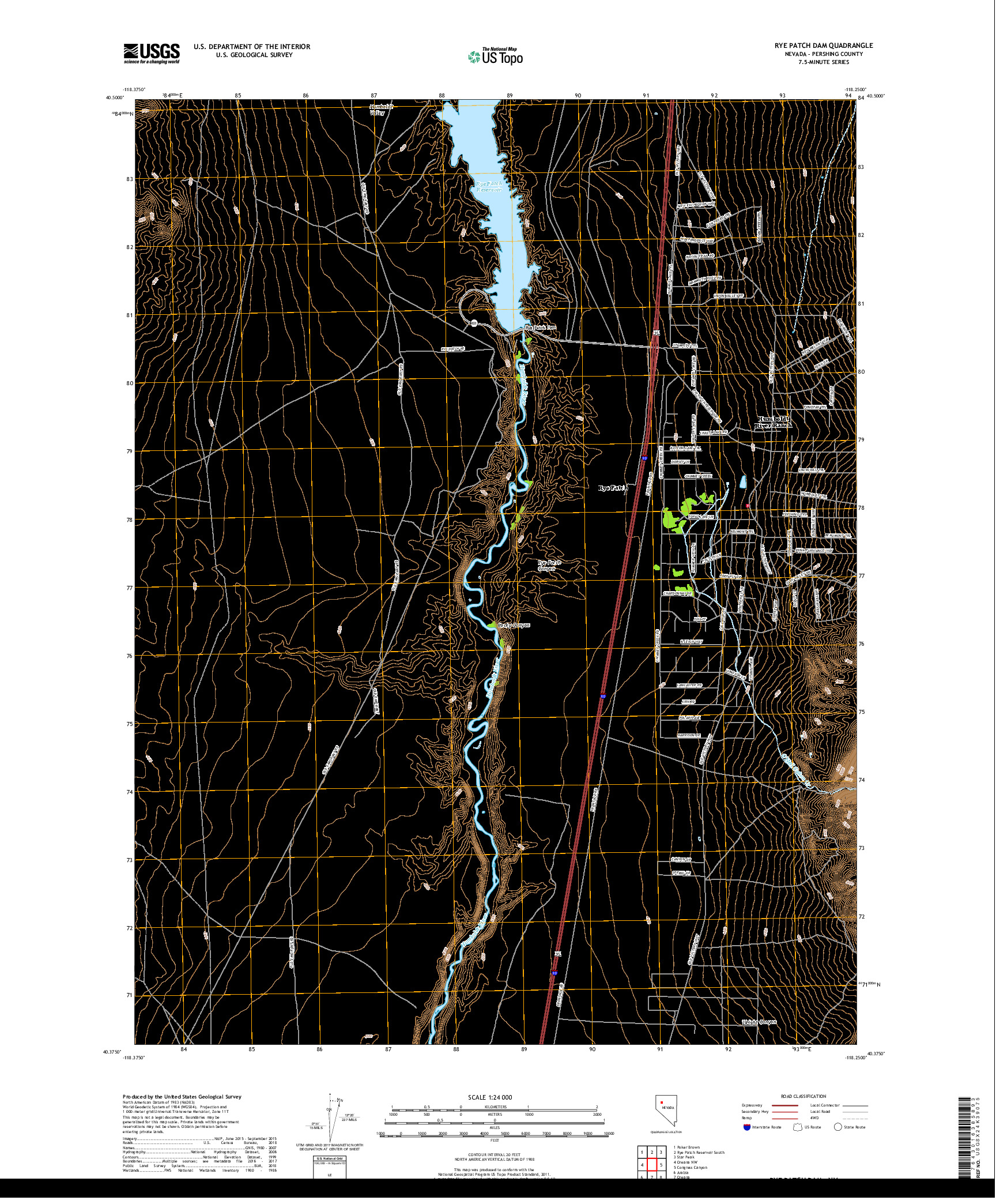 USGS US TOPO 7.5-MINUTE MAP FOR RYE PATCH DAM, NV 2018
