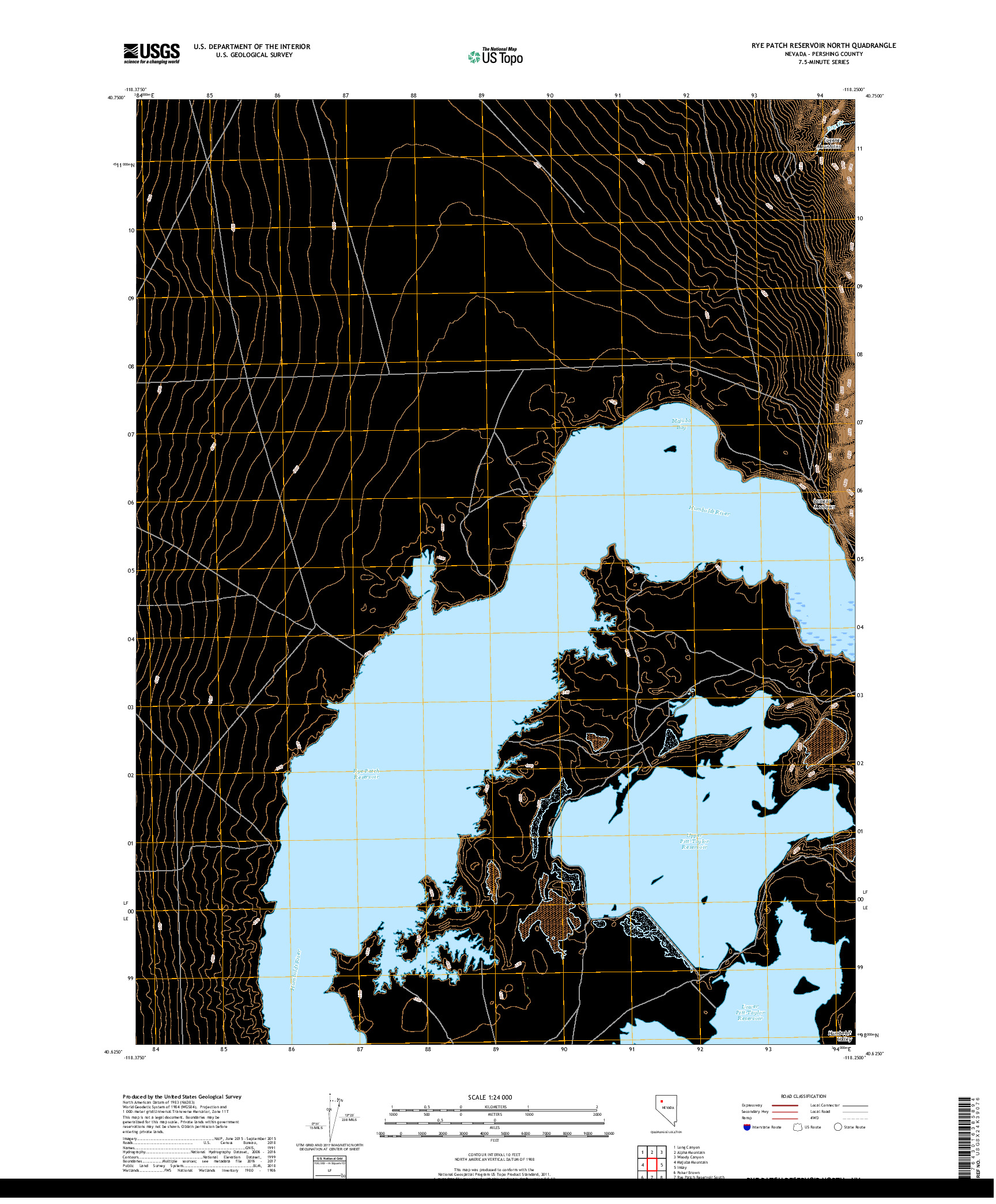 USGS US TOPO 7.5-MINUTE MAP FOR RYE PATCH RESERVOIR NORTH, NV 2018