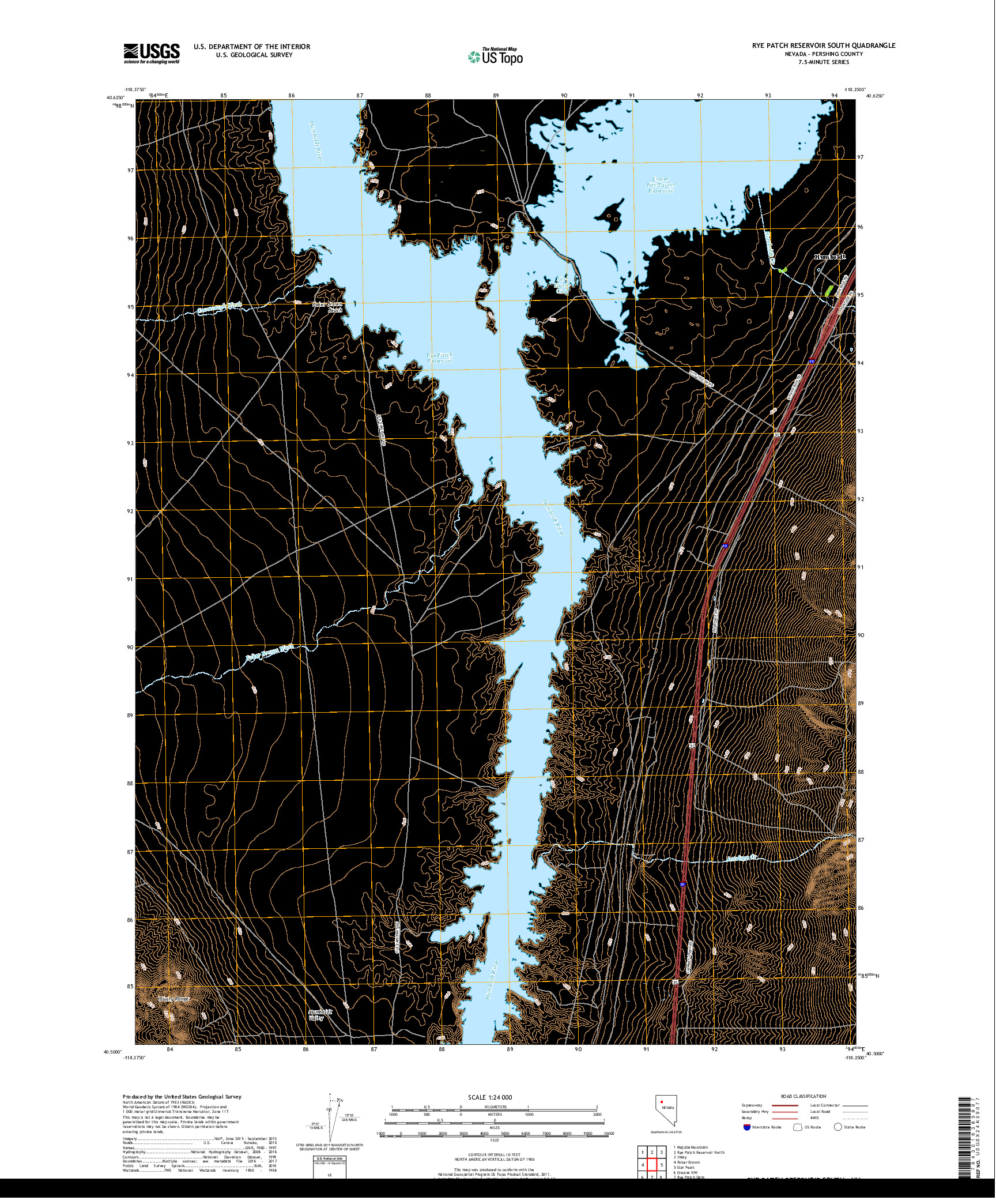 USGS US TOPO 7.5-MINUTE MAP FOR RYE PATCH RESERVOIR SOUTH, NV 2018