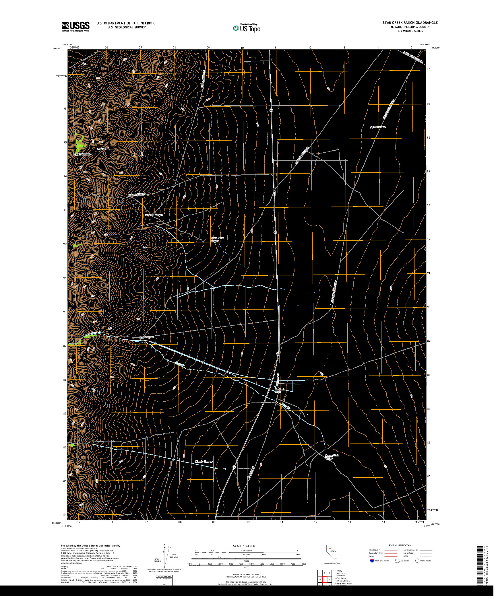 USGS US TOPO 7.5-MINUTE MAP FOR STAR CREEK RANCH, NV 2018