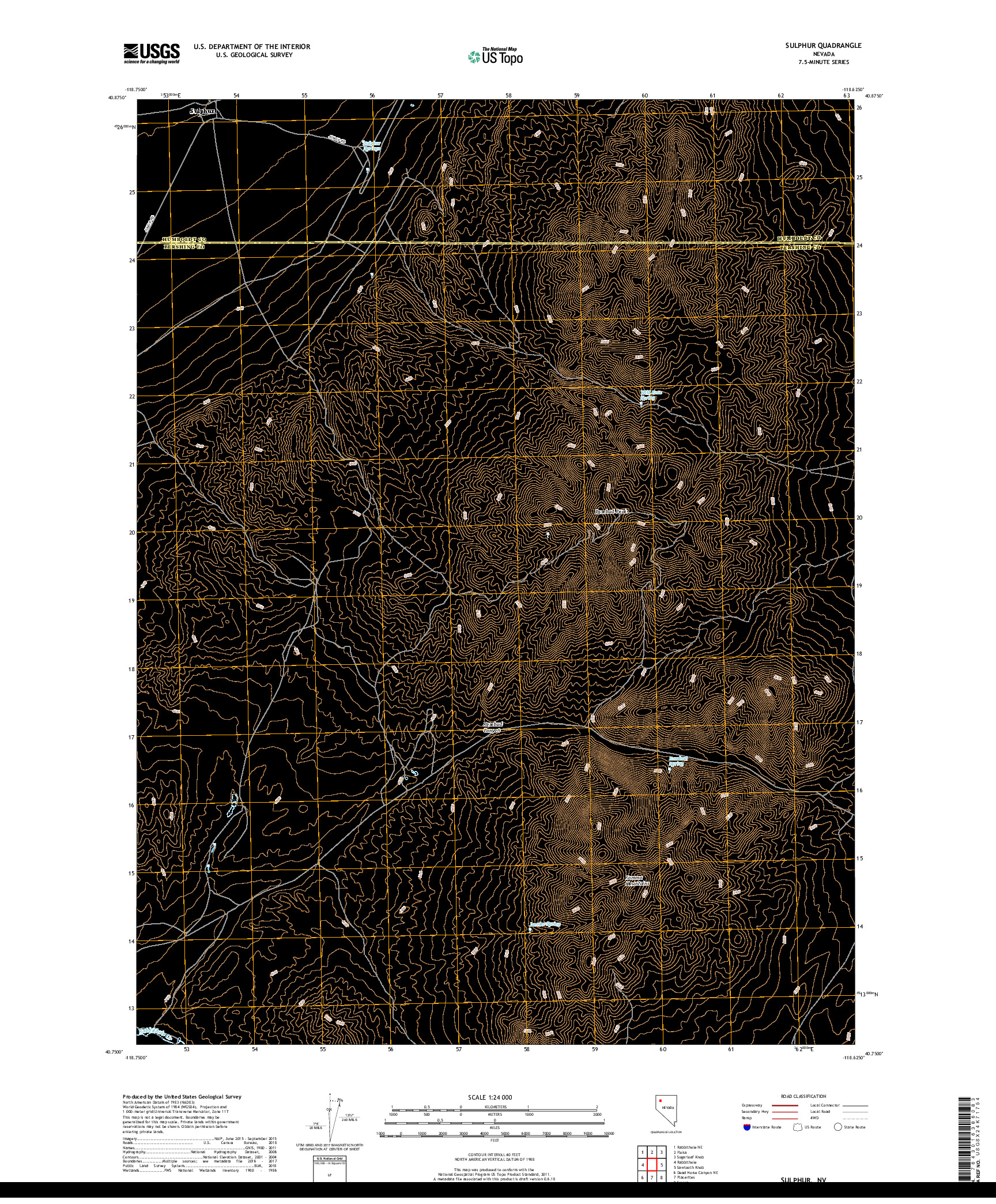 USGS US TOPO 7.5-MINUTE MAP FOR SULPHUR, NV 2018