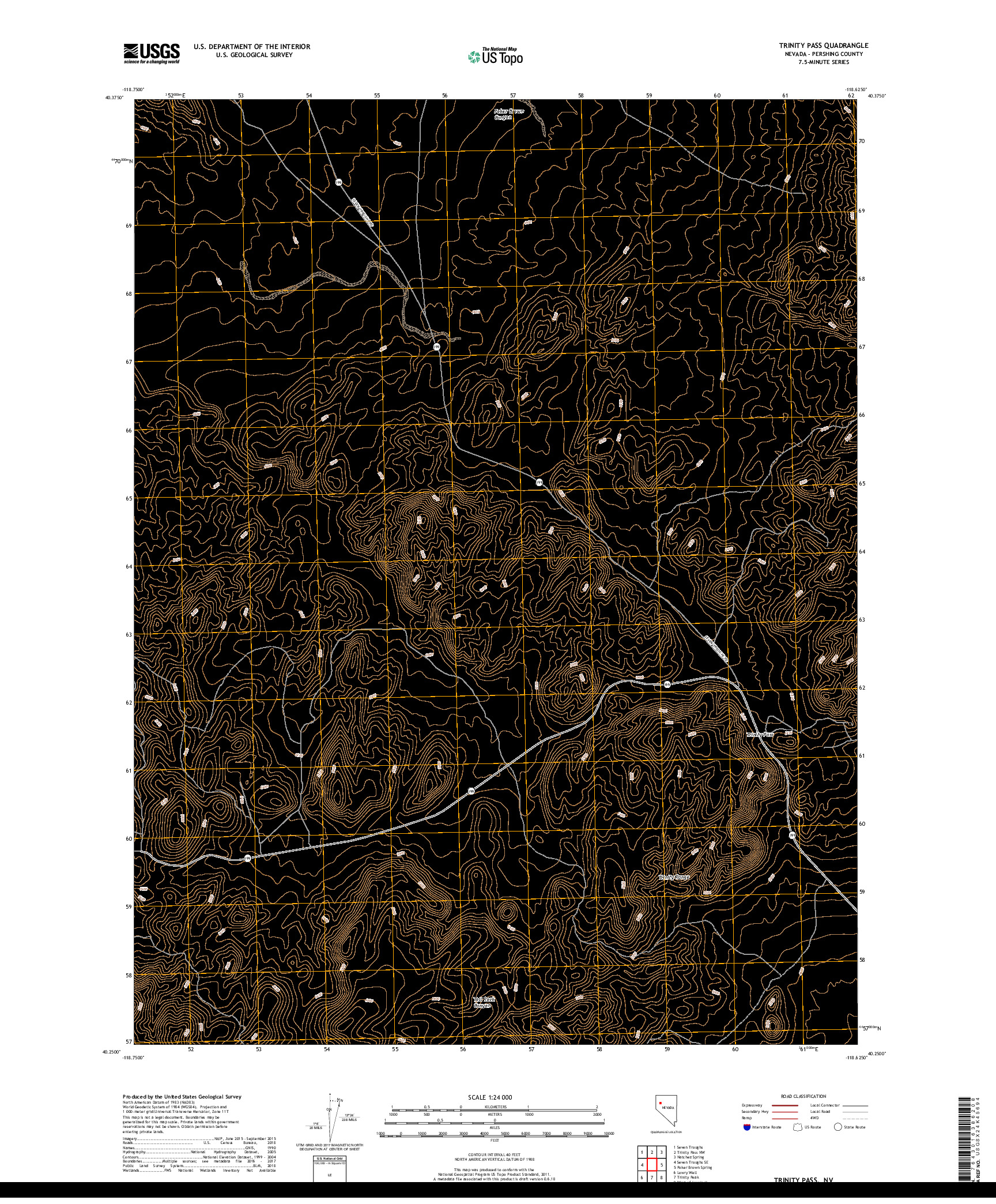 USGS US TOPO 7.5-MINUTE MAP FOR TRINITY PASS, NV 2018