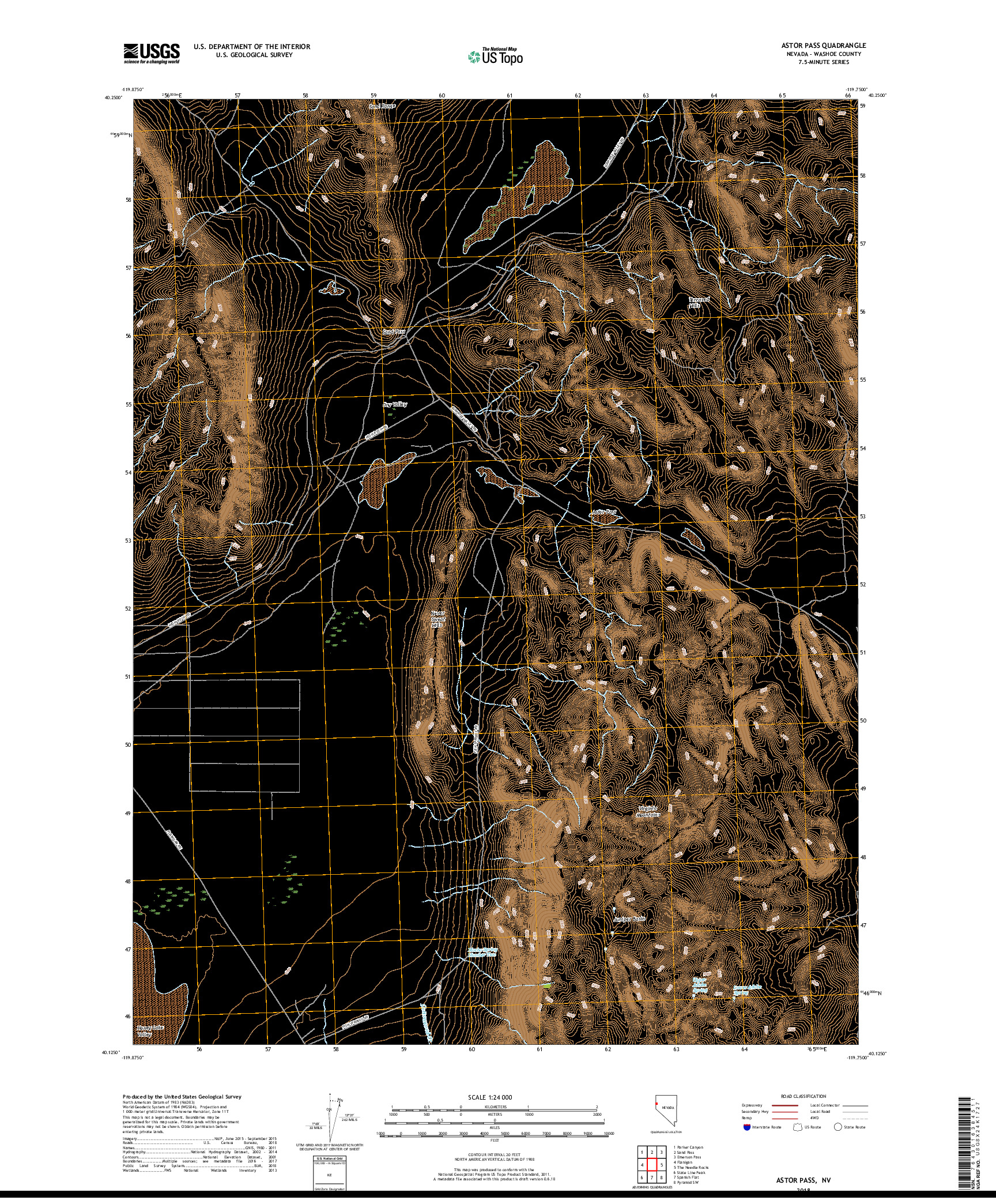 USGS US TOPO 7.5-MINUTE MAP FOR ASTOR PASS, NV 2018