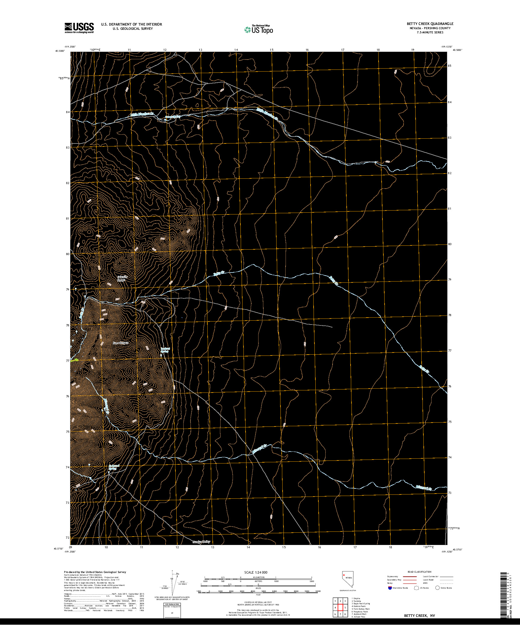 USGS US TOPO 7.5-MINUTE MAP FOR BETTY CREEK, NV 2018