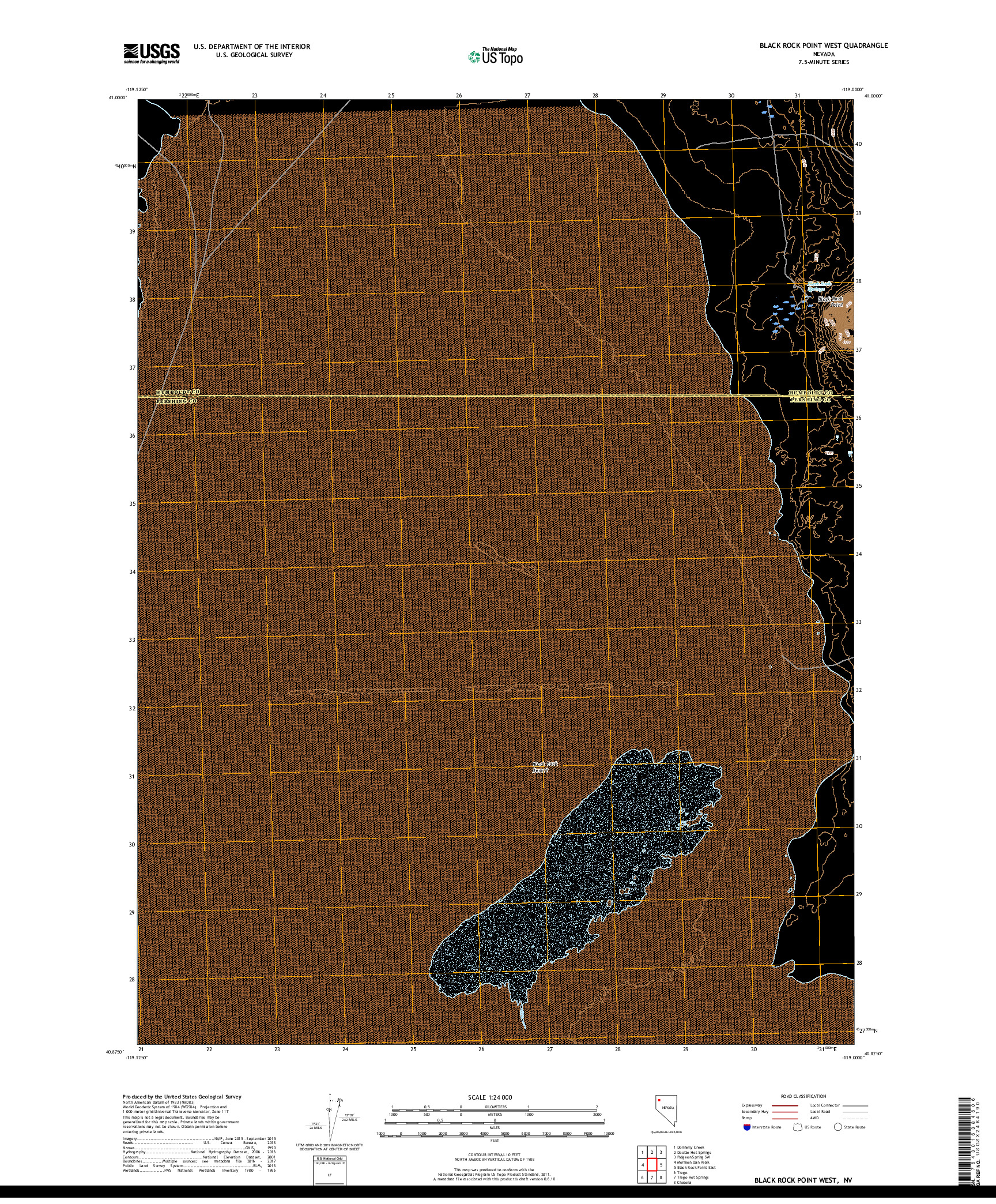 USGS US TOPO 7.5-MINUTE MAP FOR BLACK ROCK POINT WEST, NV 2018