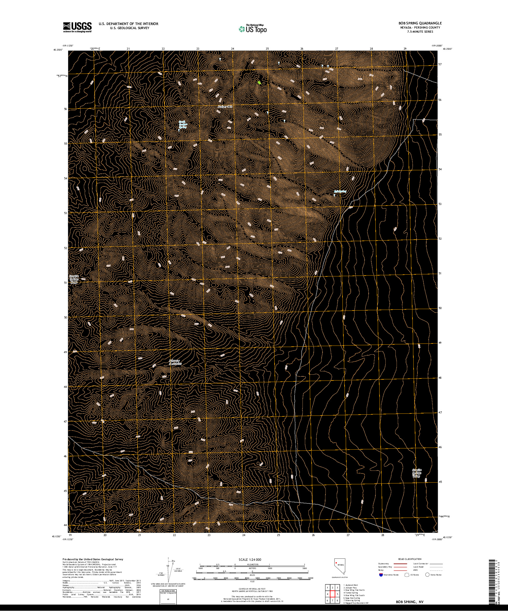 USGS US TOPO 7.5-MINUTE MAP FOR BOB SPRING, NV 2018