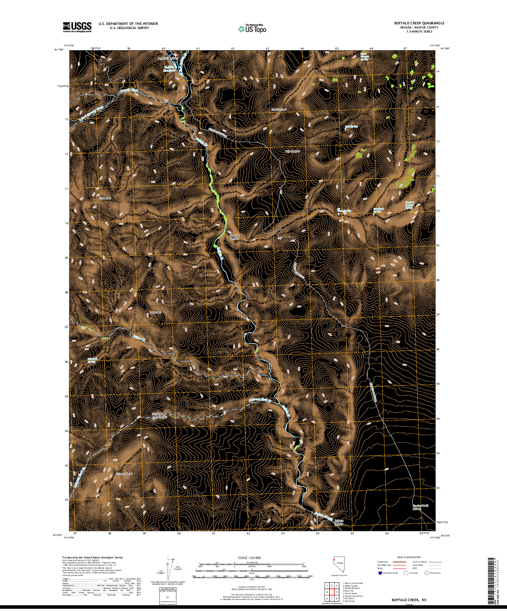 USGS US TOPO 7.5-MINUTE MAP FOR BUFFALO CREEK, NV 2018