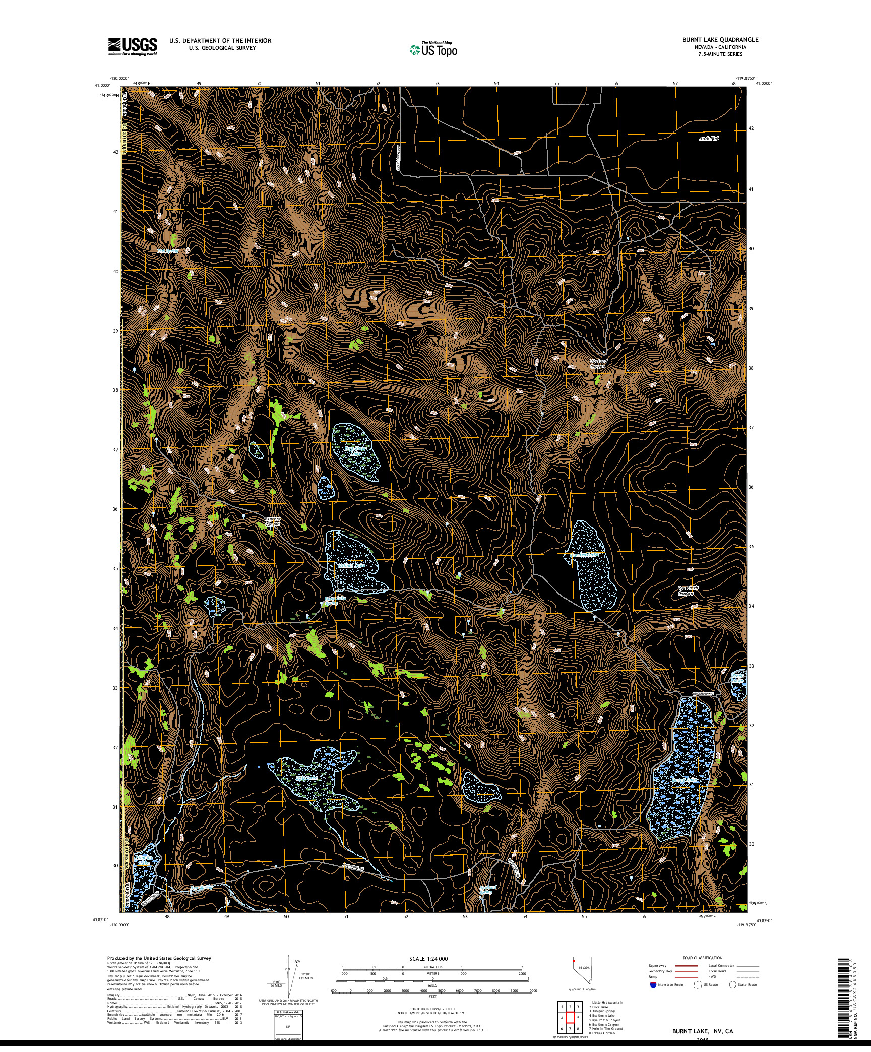 USGS US TOPO 7.5-MINUTE MAP FOR BURNT LAKE, NV,CA 2018