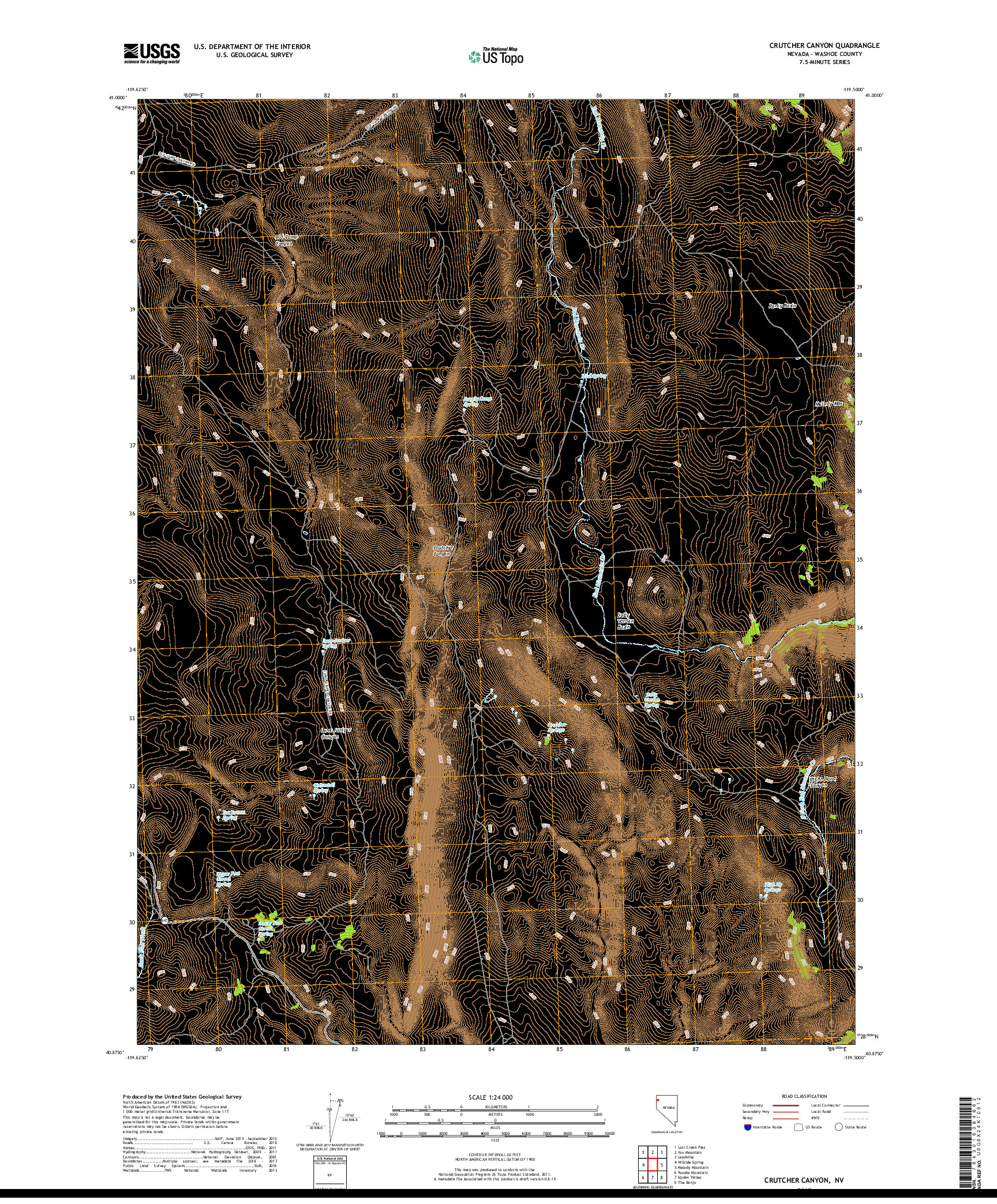 USGS US TOPO 7.5-MINUTE MAP FOR CRUTCHER CANYON, NV 2018