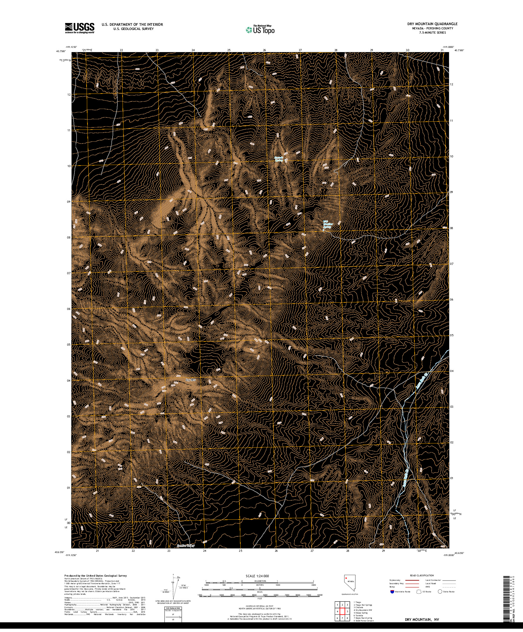 USGS US TOPO 7.5-MINUTE MAP FOR DRY MOUNTAIN, NV 2018