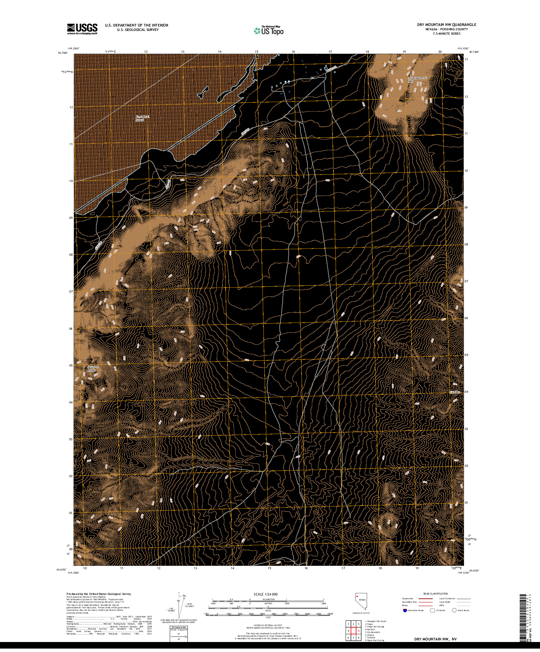 USGS US TOPO 7.5-MINUTE MAP FOR DRY MOUNTAIN NW, NV 2018