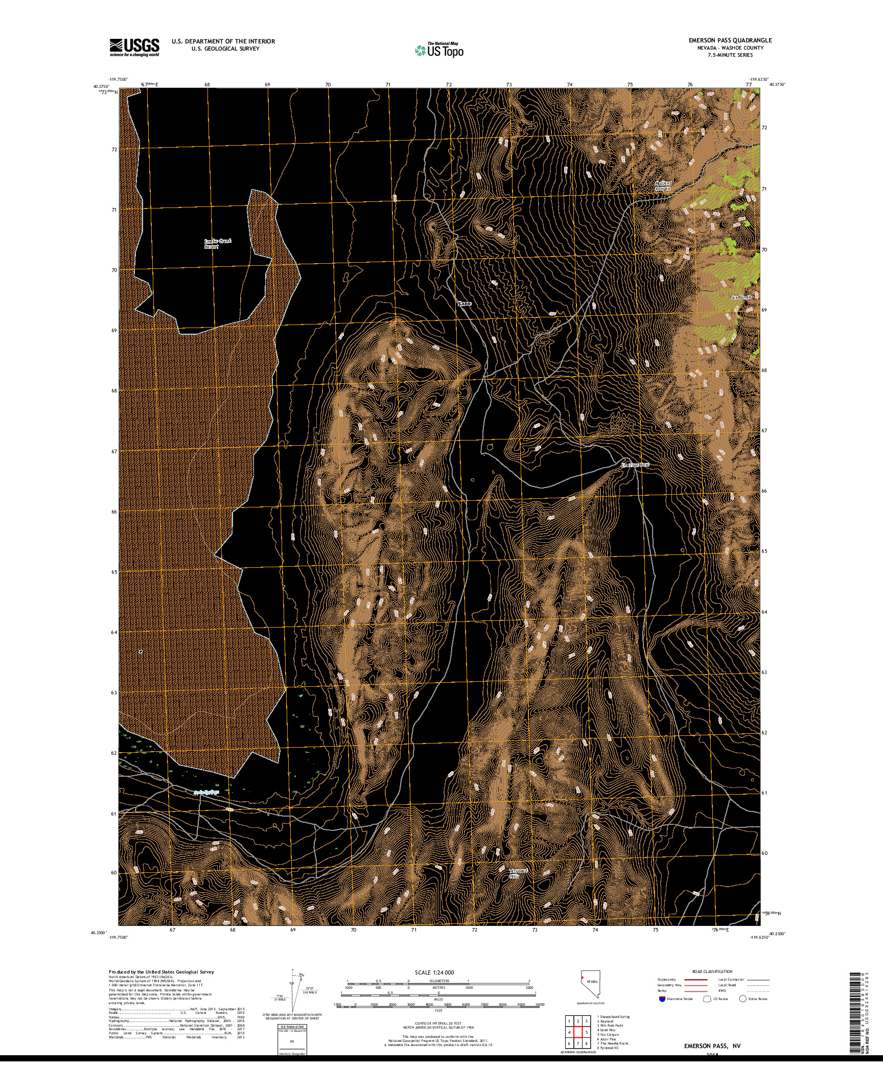 USGS US TOPO 7.5-MINUTE MAP FOR EMERSON PASS, NV 2018