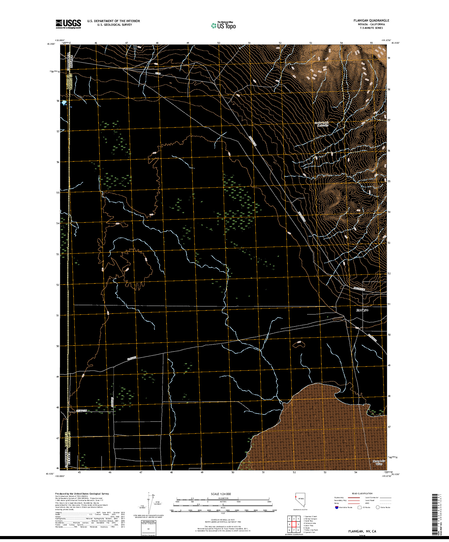 USGS US TOPO 7.5-MINUTE MAP FOR FLANIGAN, NV,CA 2018