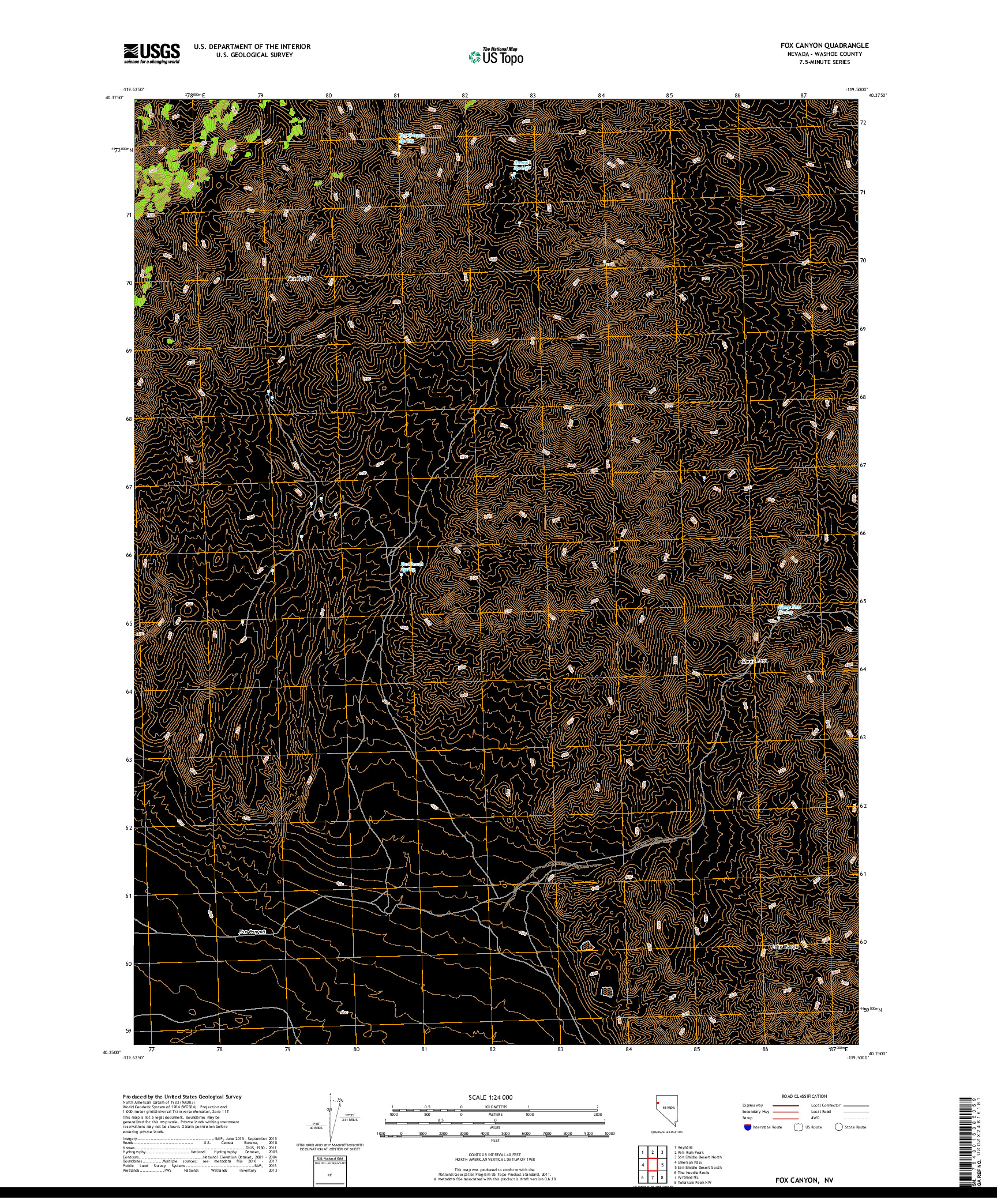 USGS US TOPO 7.5-MINUTE MAP FOR FOX CANYON, NV 2018