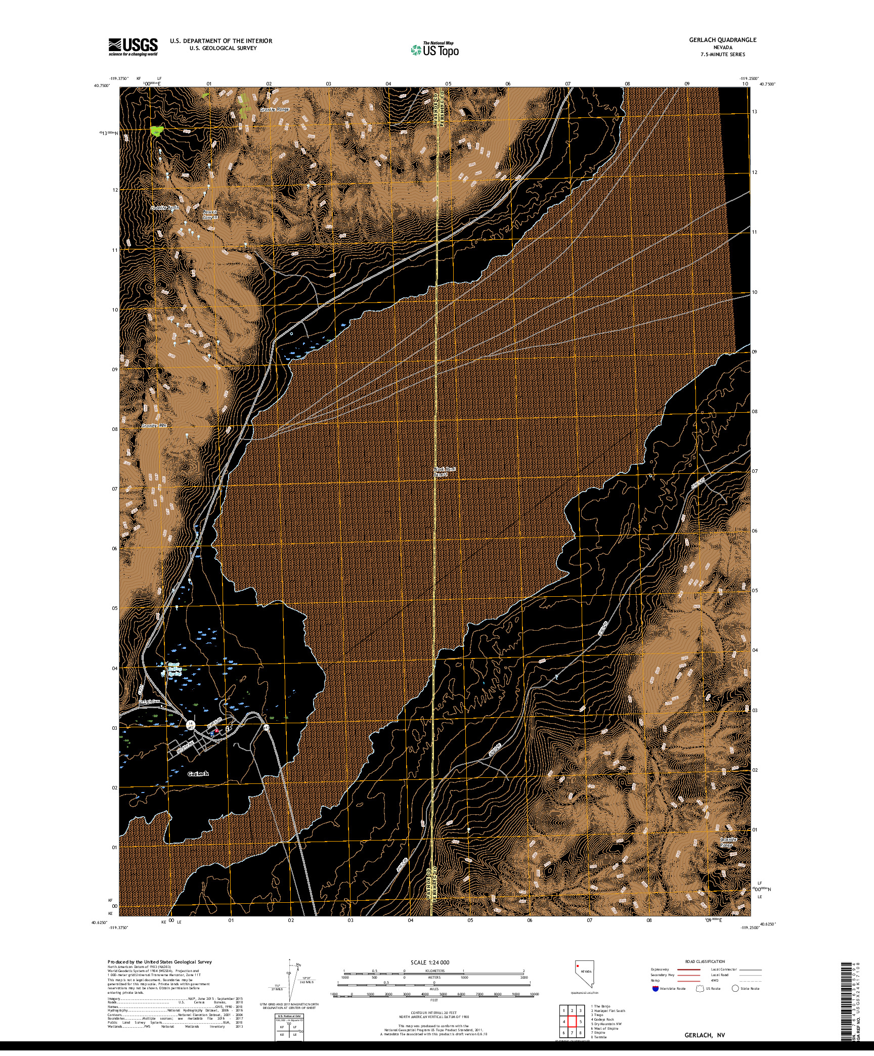 USGS US TOPO 7.5-MINUTE MAP FOR GERLACH, NV 2018