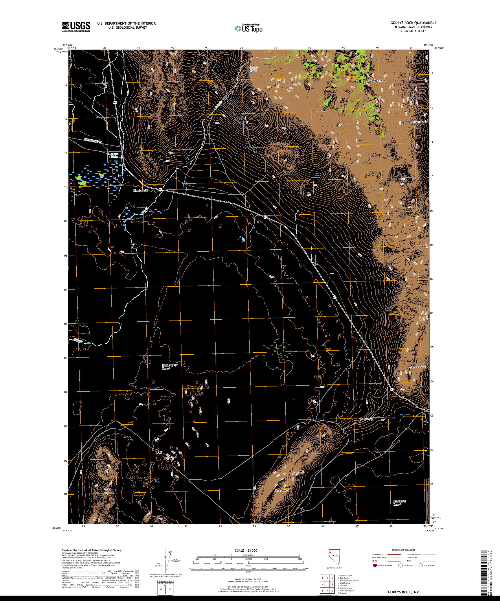 USGS US TOPO 7.5-MINUTE MAP FOR GODEYS ROCK, NV 2018