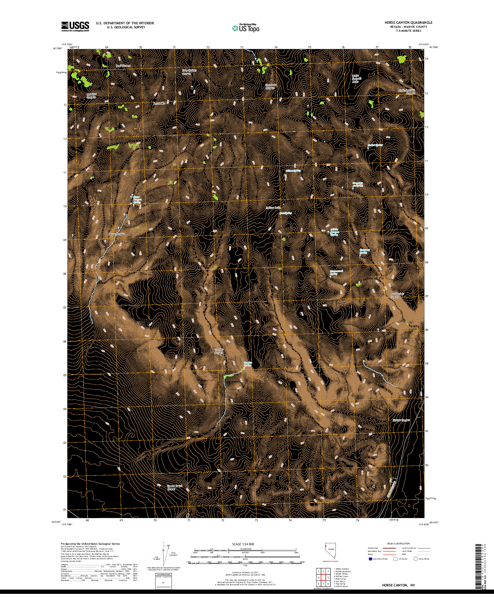 USGS US TOPO 7.5-MINUTE MAP FOR HORSE CANYON, NV 2018