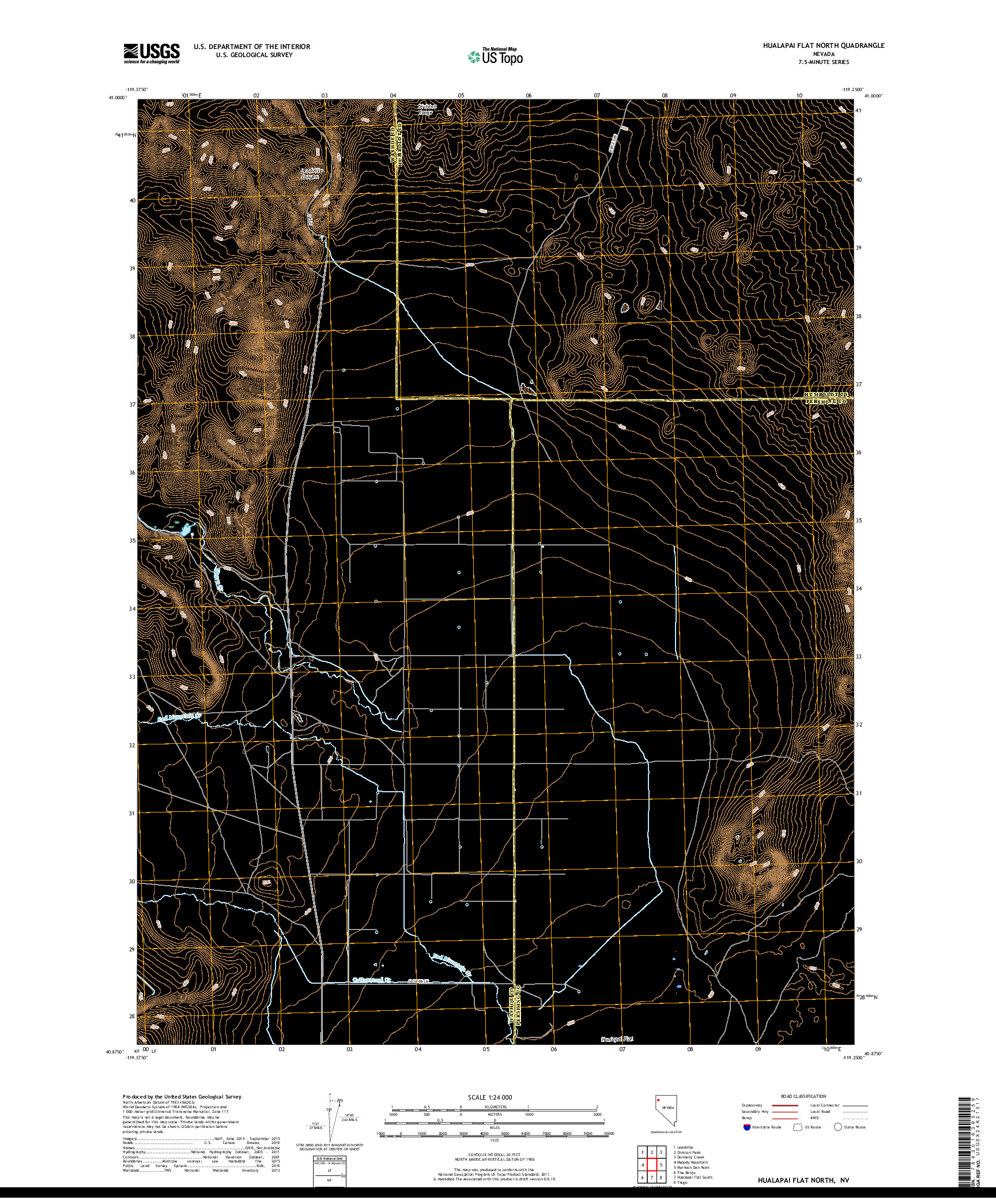 USGS US TOPO 7.5-MINUTE MAP FOR HUALAPAI FLAT NORTH, NV 2018