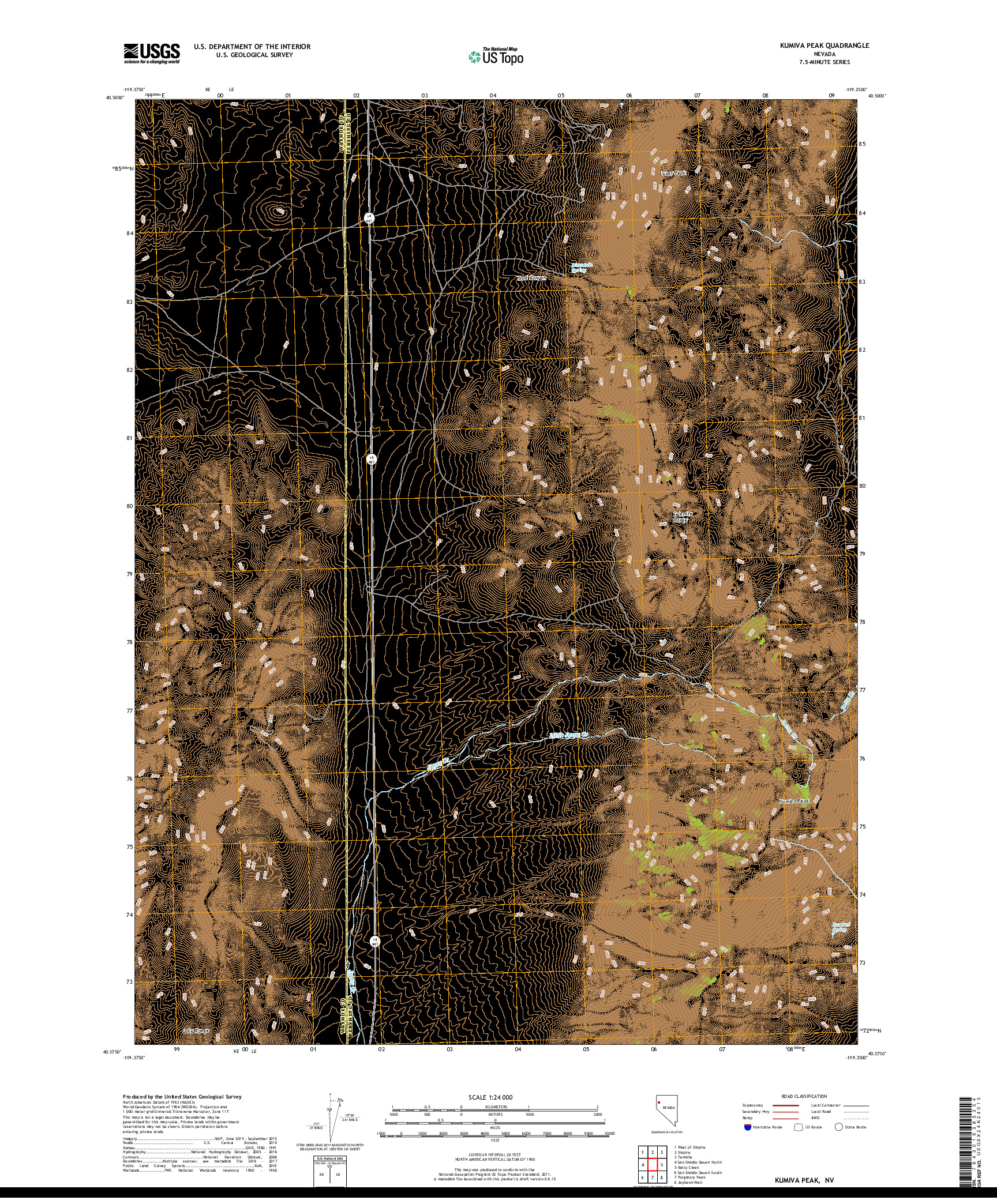 USGS US TOPO 7.5-MINUTE MAP FOR KUMIVA PEAK, NV 2018