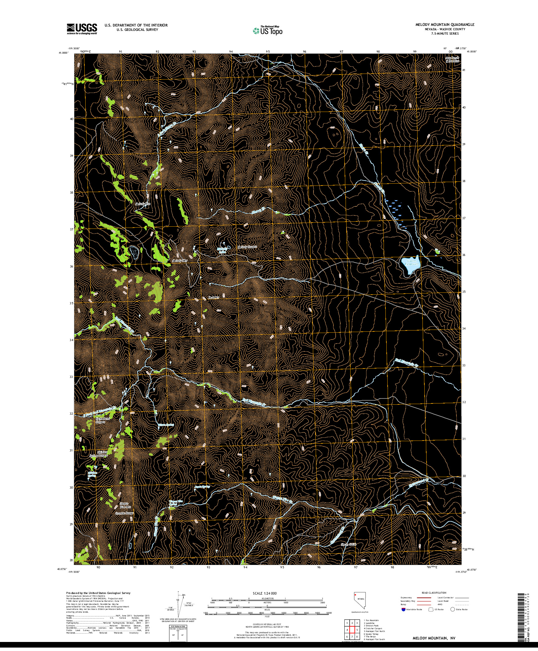USGS US TOPO 7.5-MINUTE MAP FOR MELODY MOUNTAIN, NV 2018