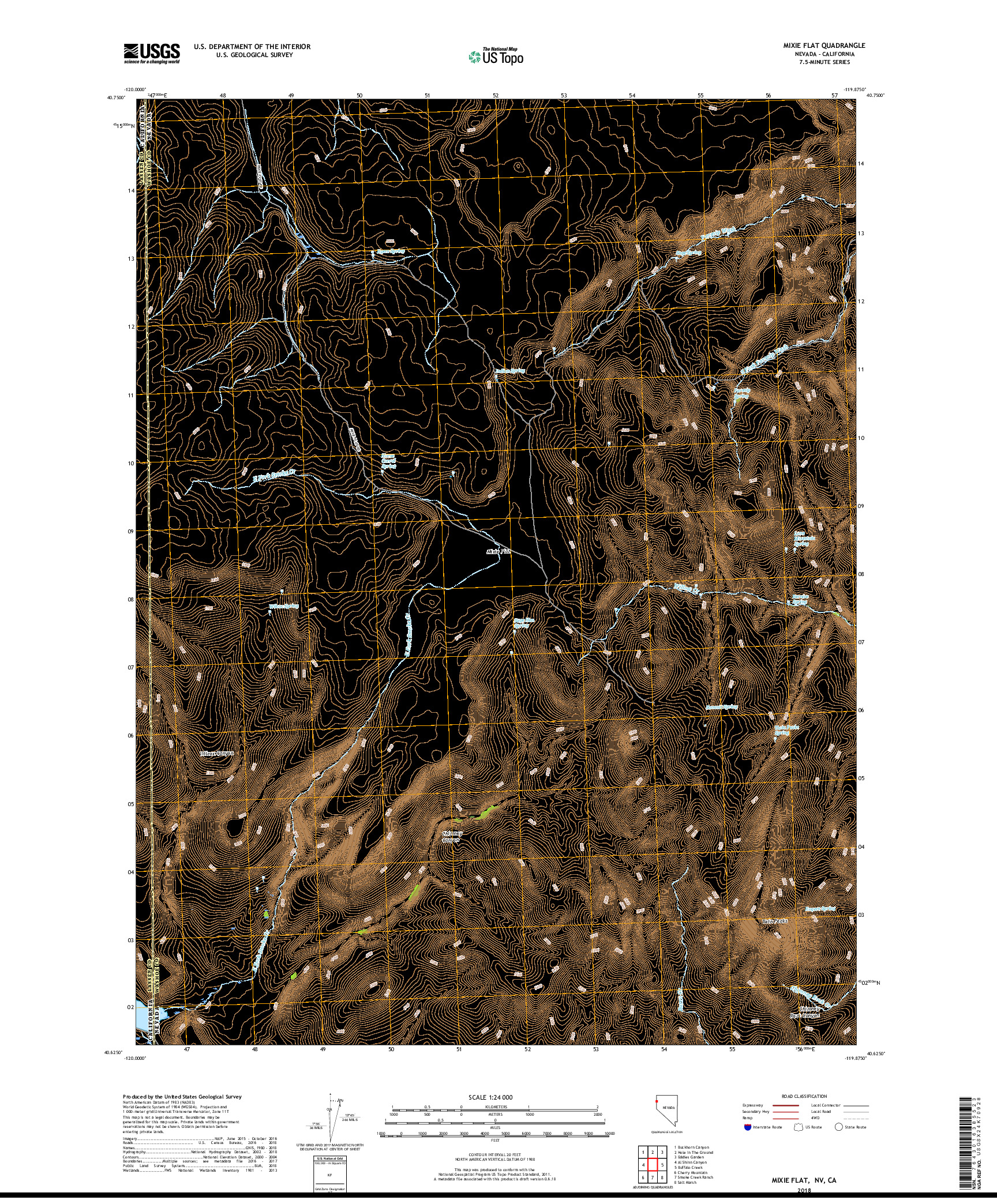 USGS US TOPO 7.5-MINUTE MAP FOR MIXIE FLAT, NV,CA 2018