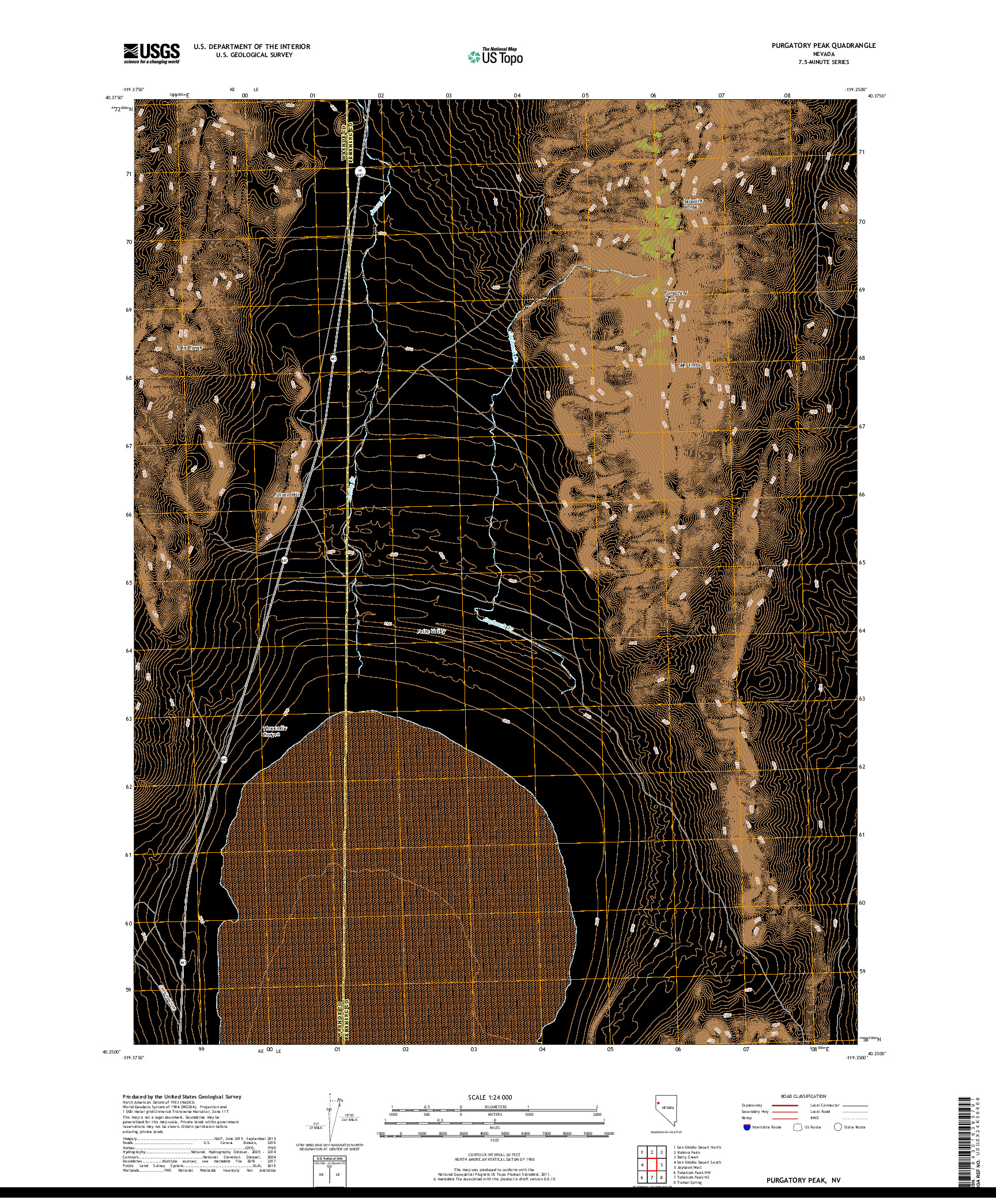 USGS US TOPO 7.5-MINUTE MAP FOR PURGATORY PEAK, NV 2018