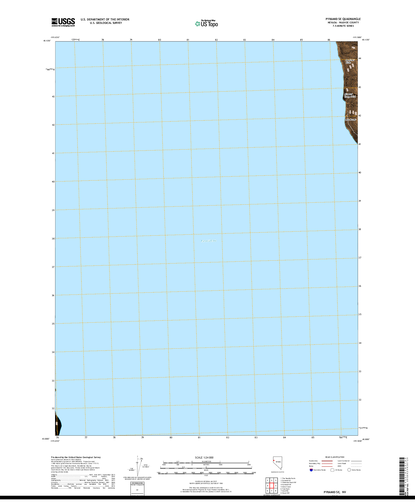 USGS US TOPO 7.5-MINUTE MAP FOR PYRAMID SE, NV 2018