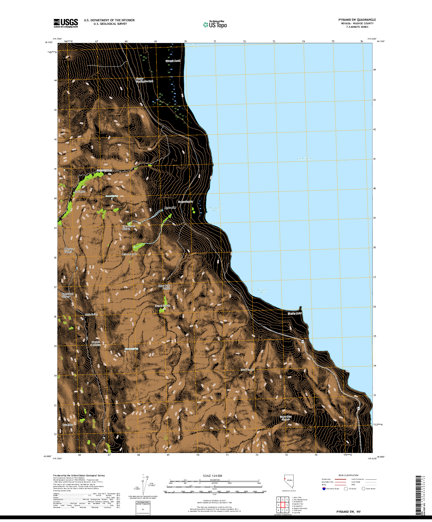 USGS US TOPO 7.5-MINUTE MAP FOR PYRAMID SW, NV 2018