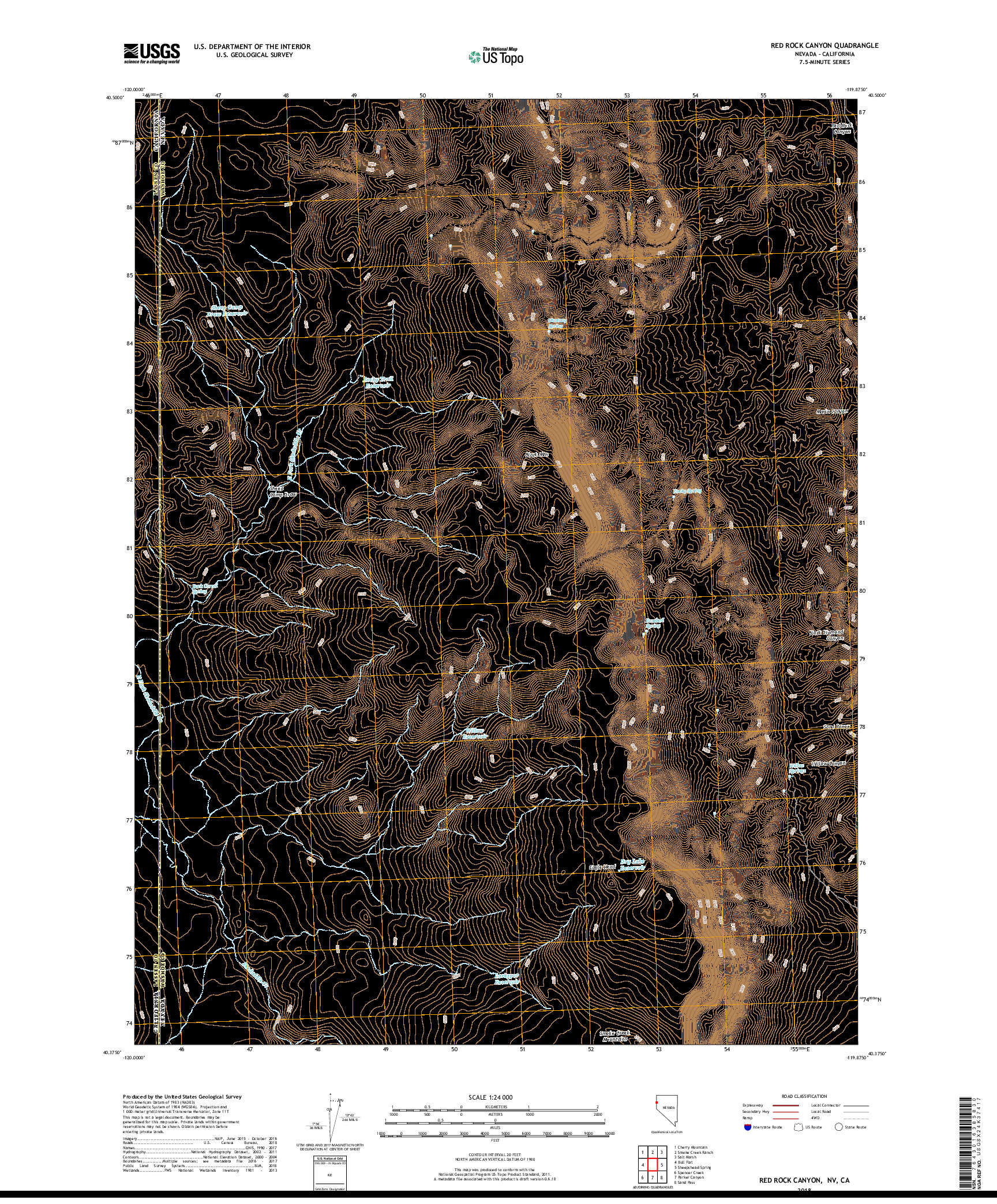 USGS US TOPO 7.5-MINUTE MAP FOR RED ROCK CANYON, NV,CA 2018