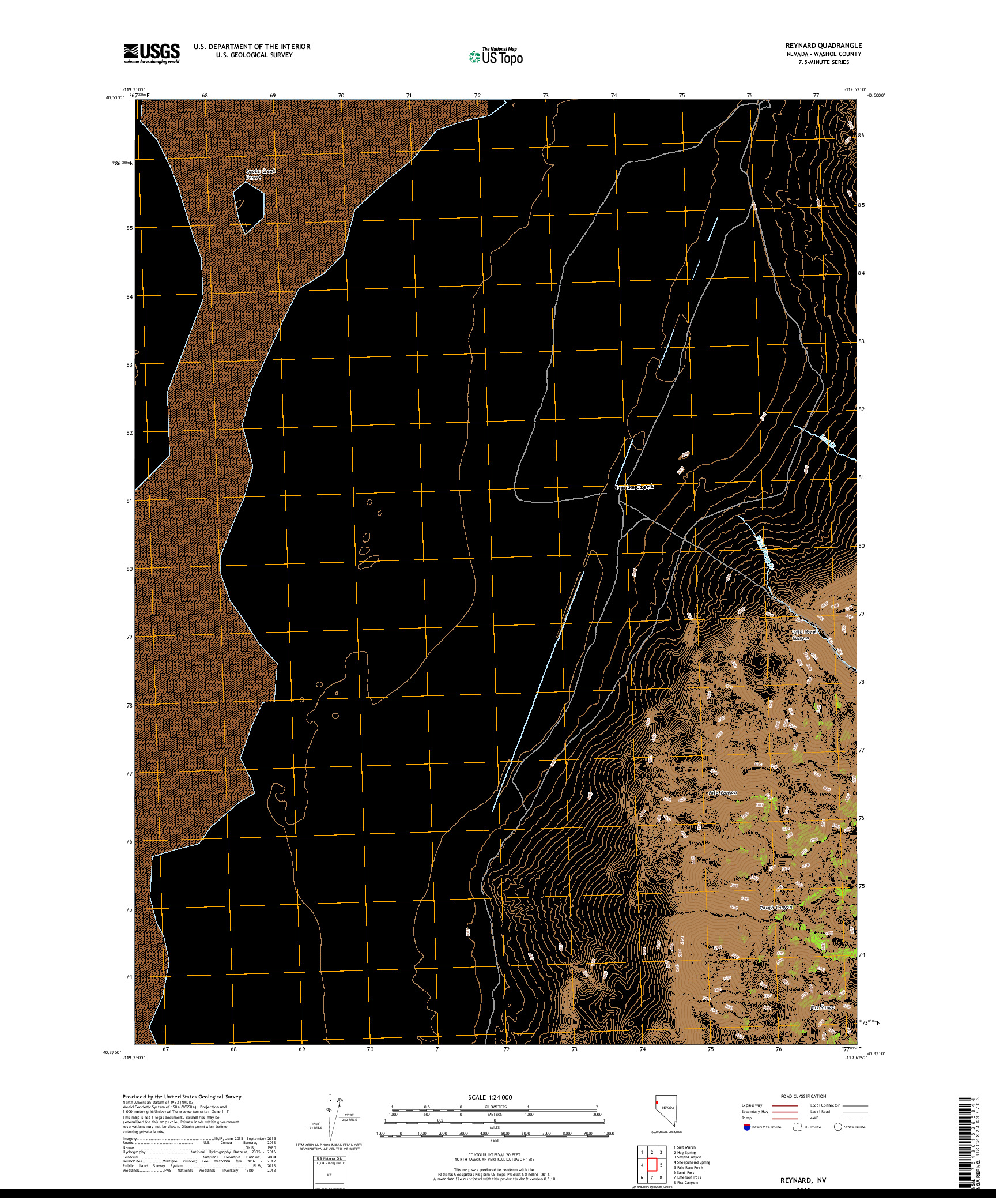 USGS US TOPO 7.5-MINUTE MAP FOR REYNARD, NV 2018