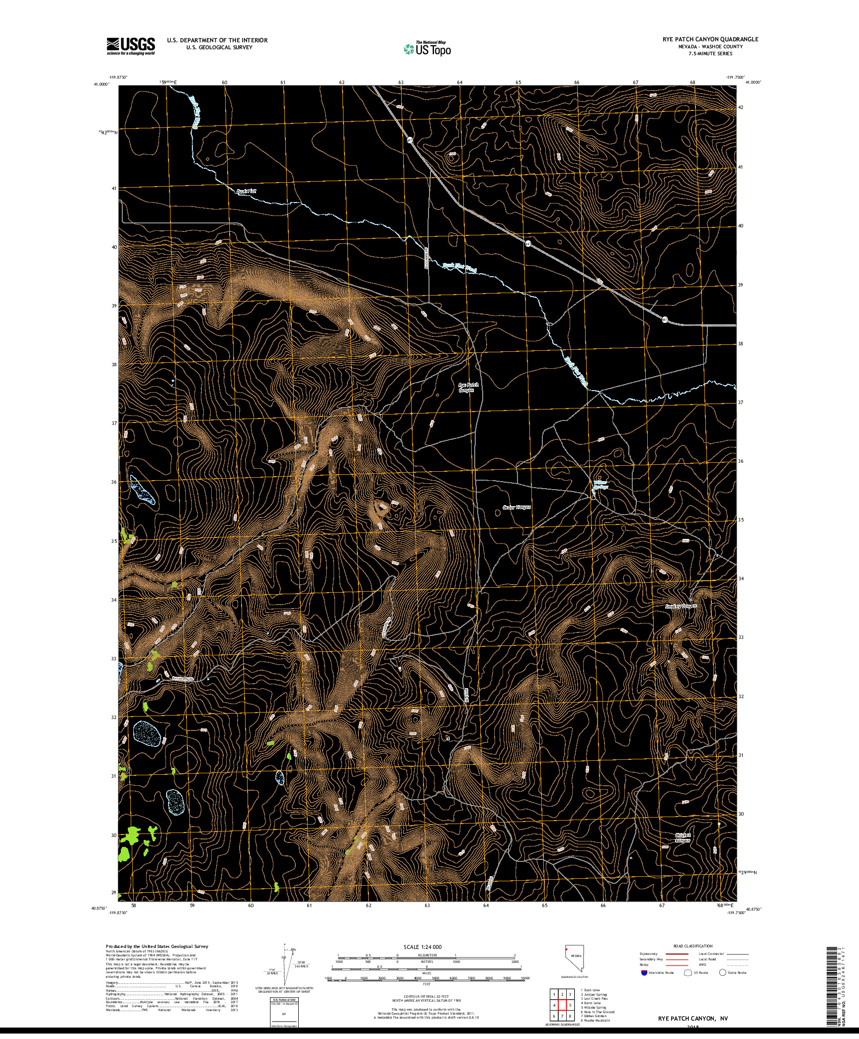 USGS US TOPO 7.5-MINUTE MAP FOR RYE PATCH CANYON, NV 2018