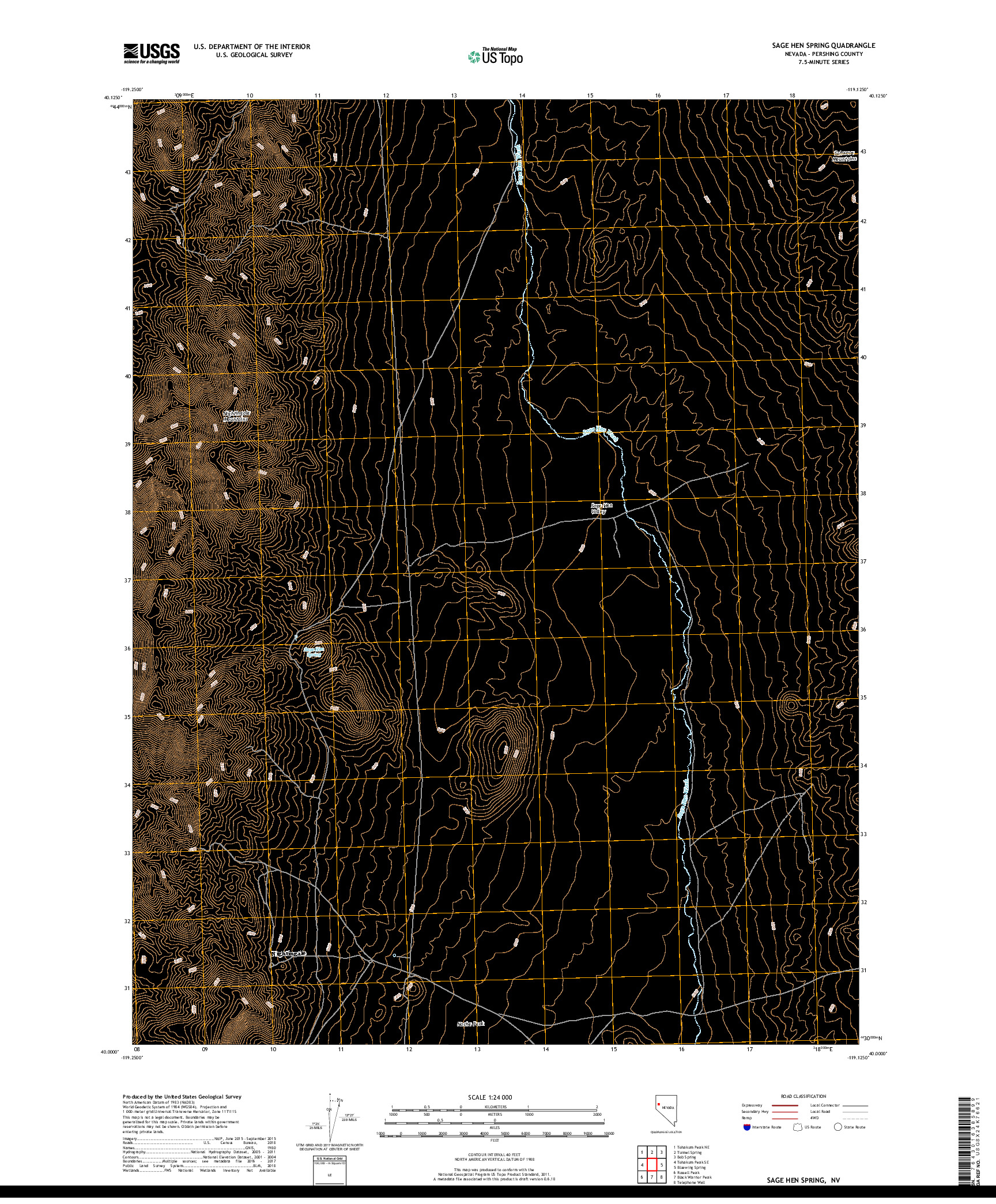 USGS US TOPO 7.5-MINUTE MAP FOR SAGE HEN SPRING, NV 2018