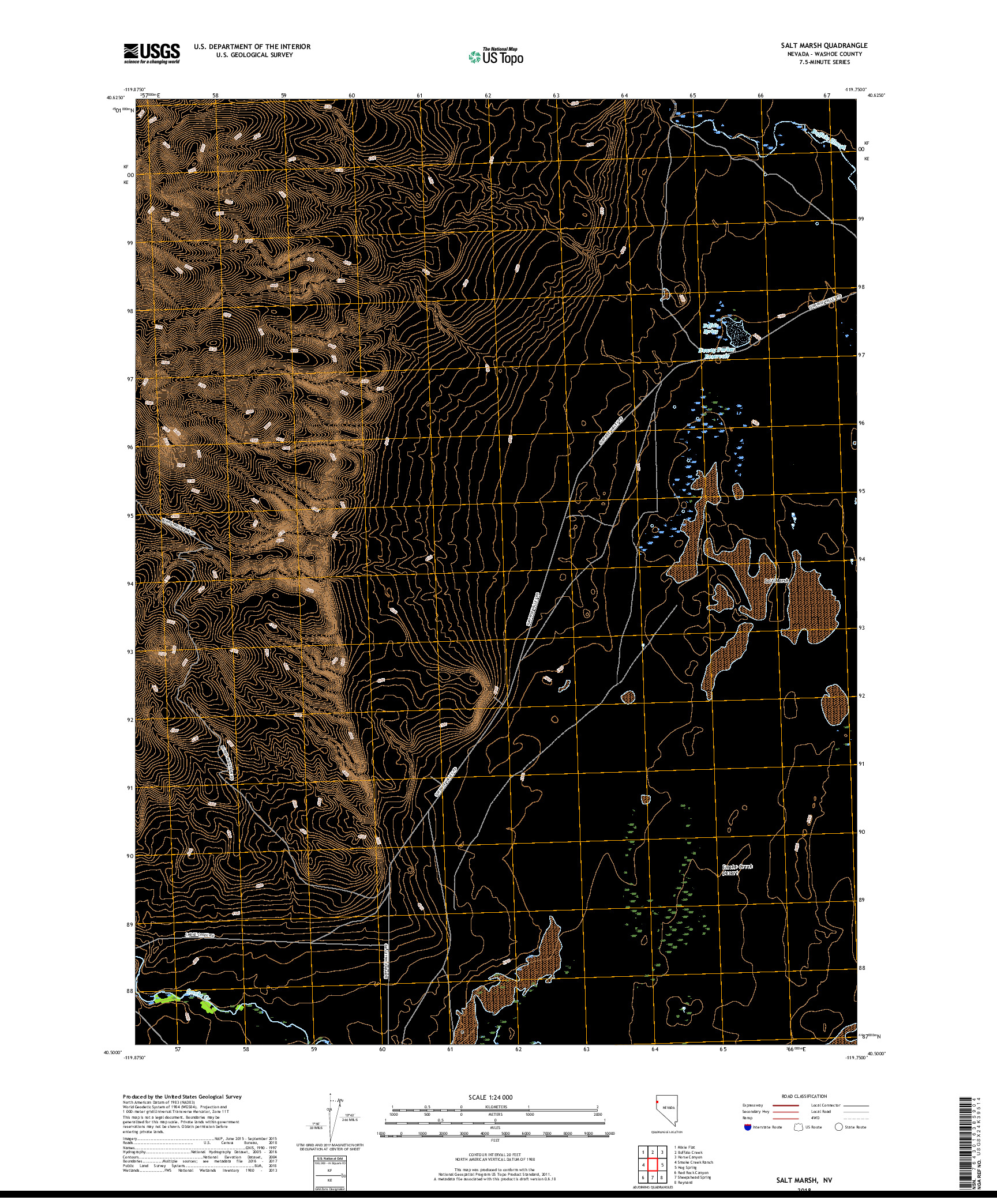 USGS US TOPO 7.5-MINUTE MAP FOR SALT MARSH, NV 2018
