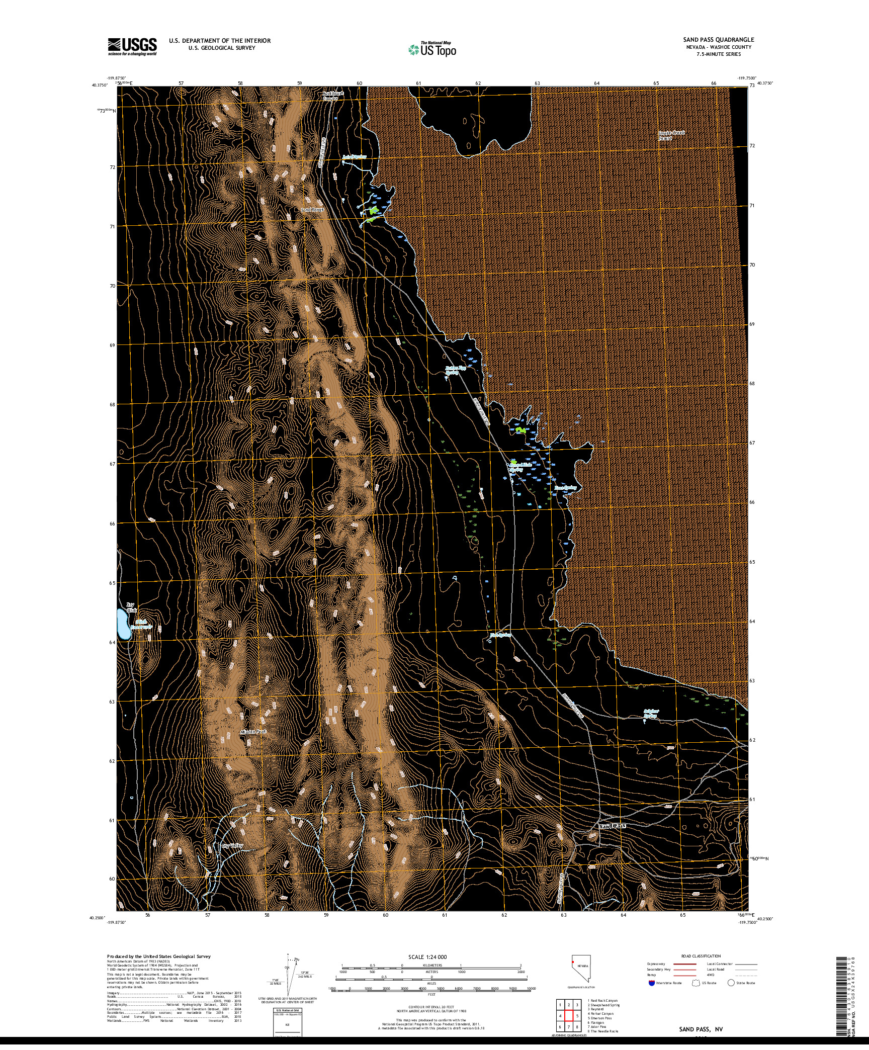 USGS US TOPO 7.5-MINUTE MAP FOR SAND PASS, NV 2018