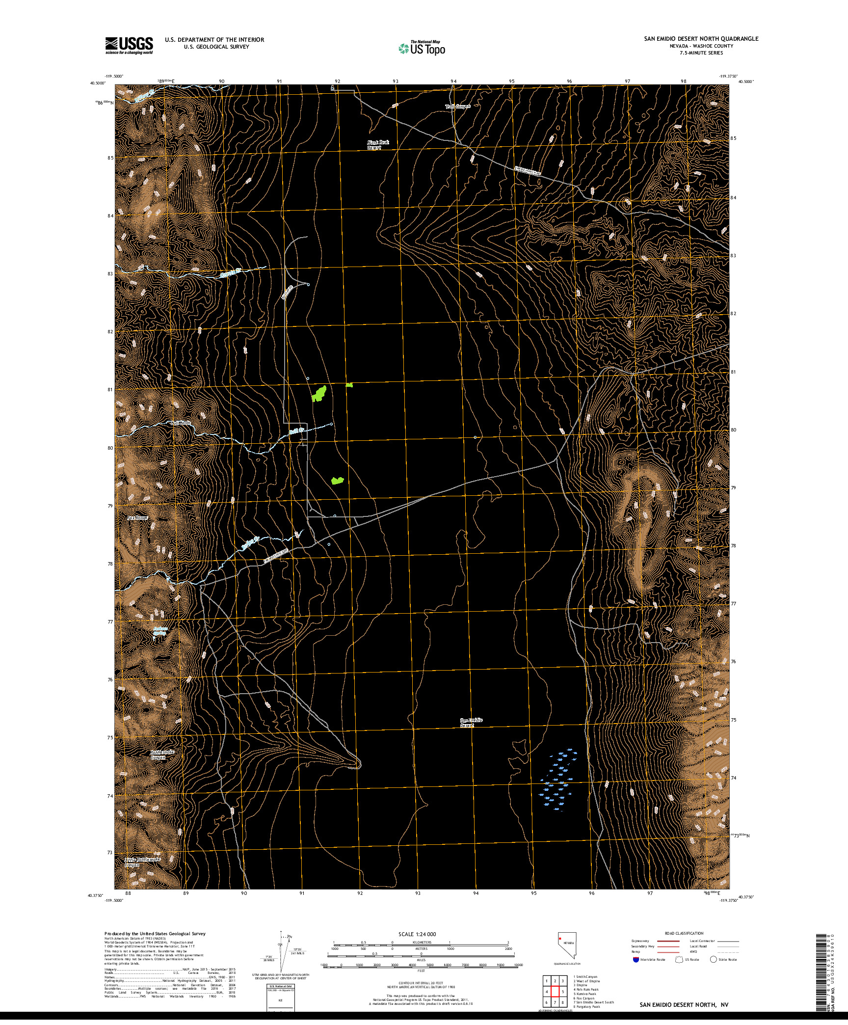 USGS US TOPO 7.5-MINUTE MAP FOR SAN EMIDIO DESERT NORTH, NV 2018