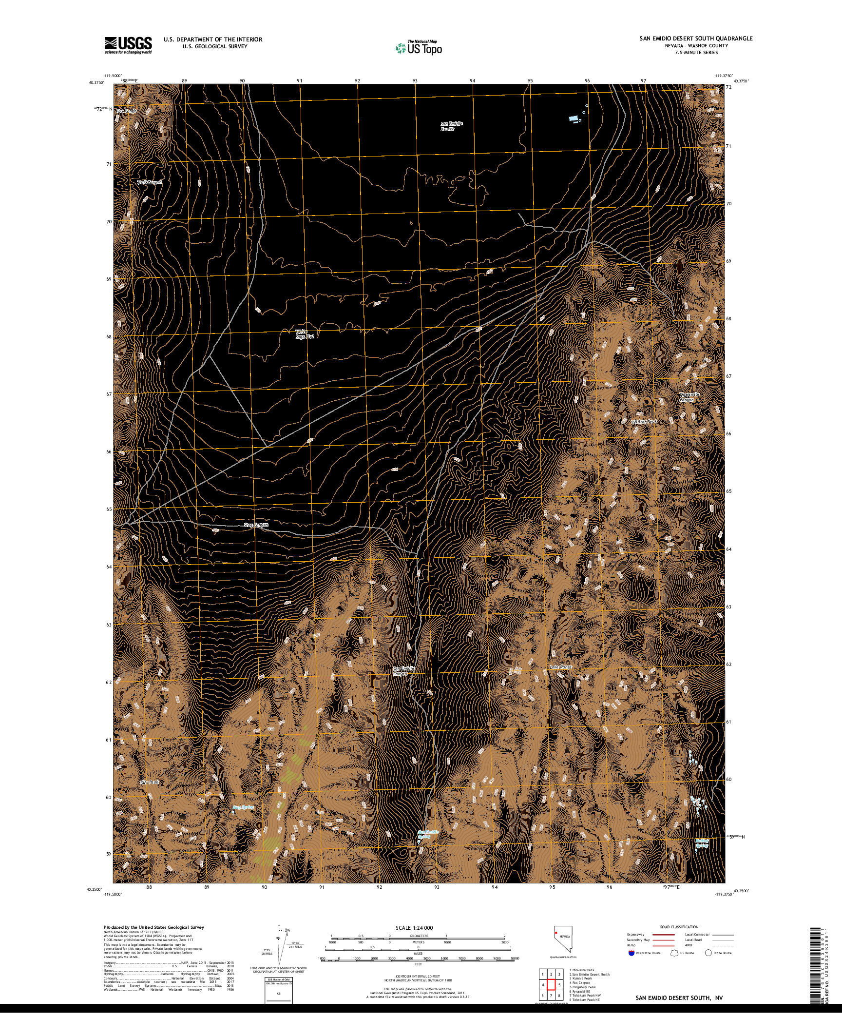 USGS US TOPO 7.5-MINUTE MAP FOR SAN EMIDIO DESERT SOUTH, NV 2018