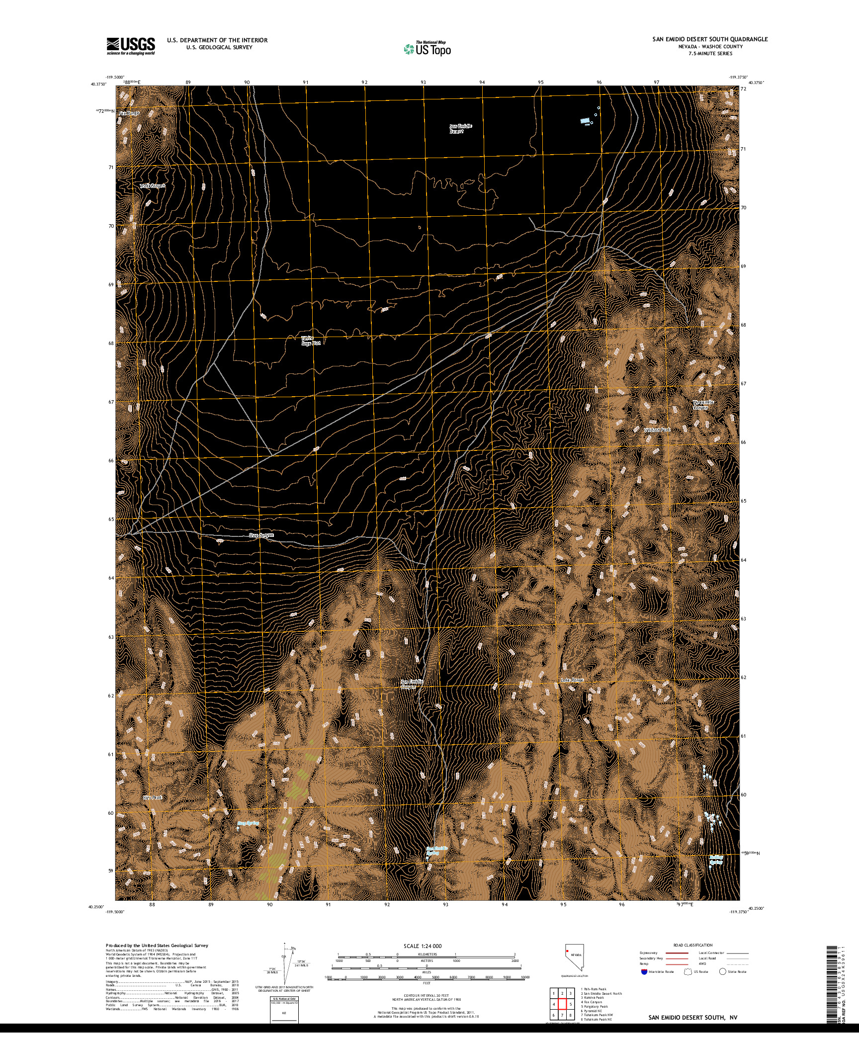 USGS US TOPO 7.5-MINUTE MAP FOR SAN EMIDIO DESERT SOUTH, NV 2018