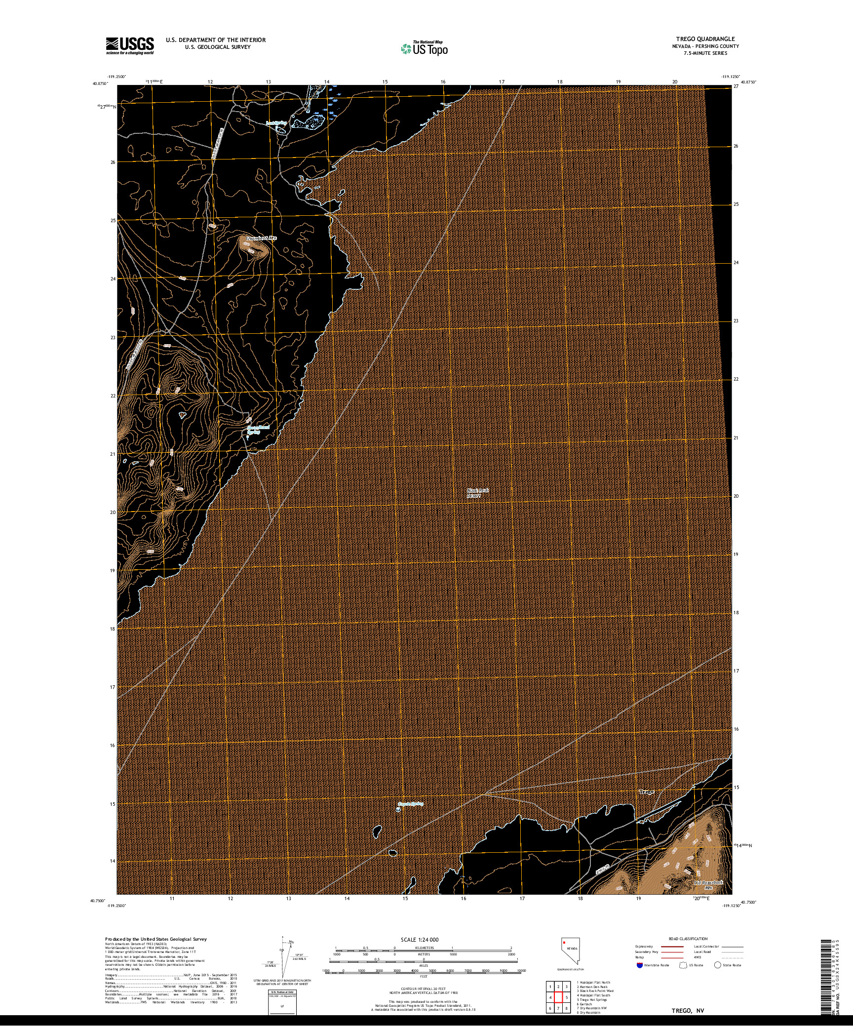 USGS US TOPO 7.5-MINUTE MAP FOR TREGO, NV 2018