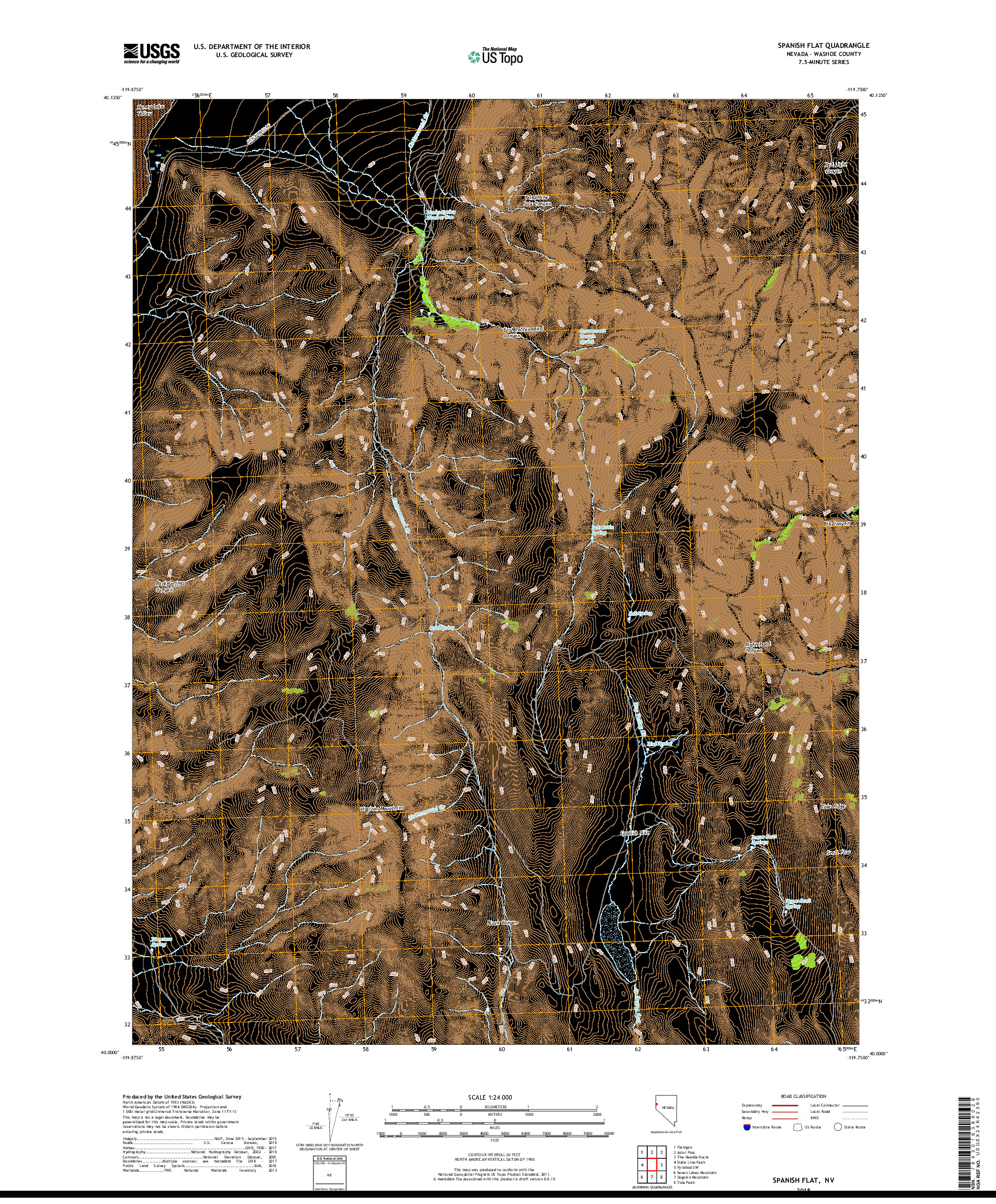 USGS US TOPO 7.5-MINUTE MAP FOR SPANISH FLAT, NV 2018