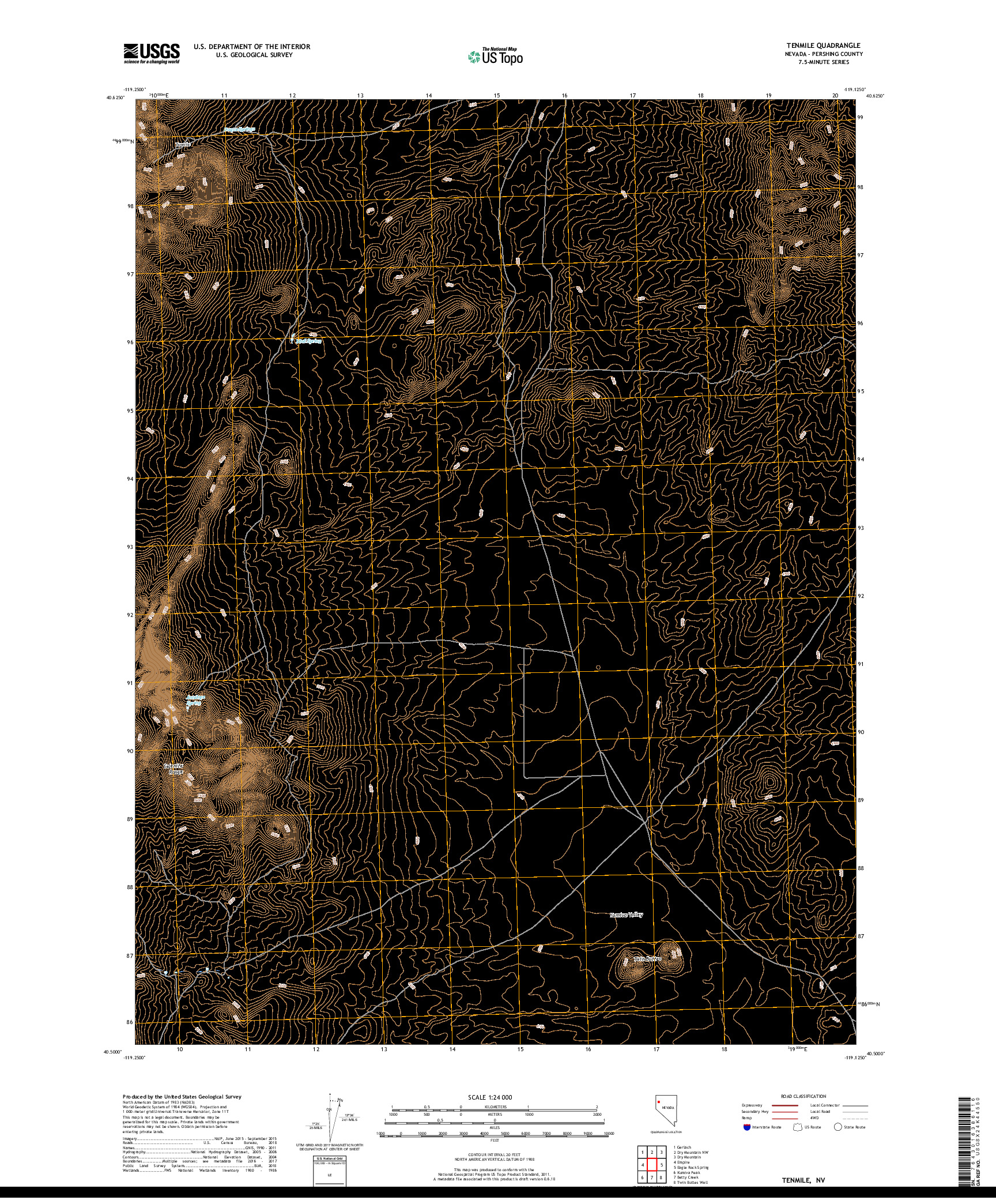 USGS US TOPO 7.5-MINUTE MAP FOR TENMILE, NV 2018