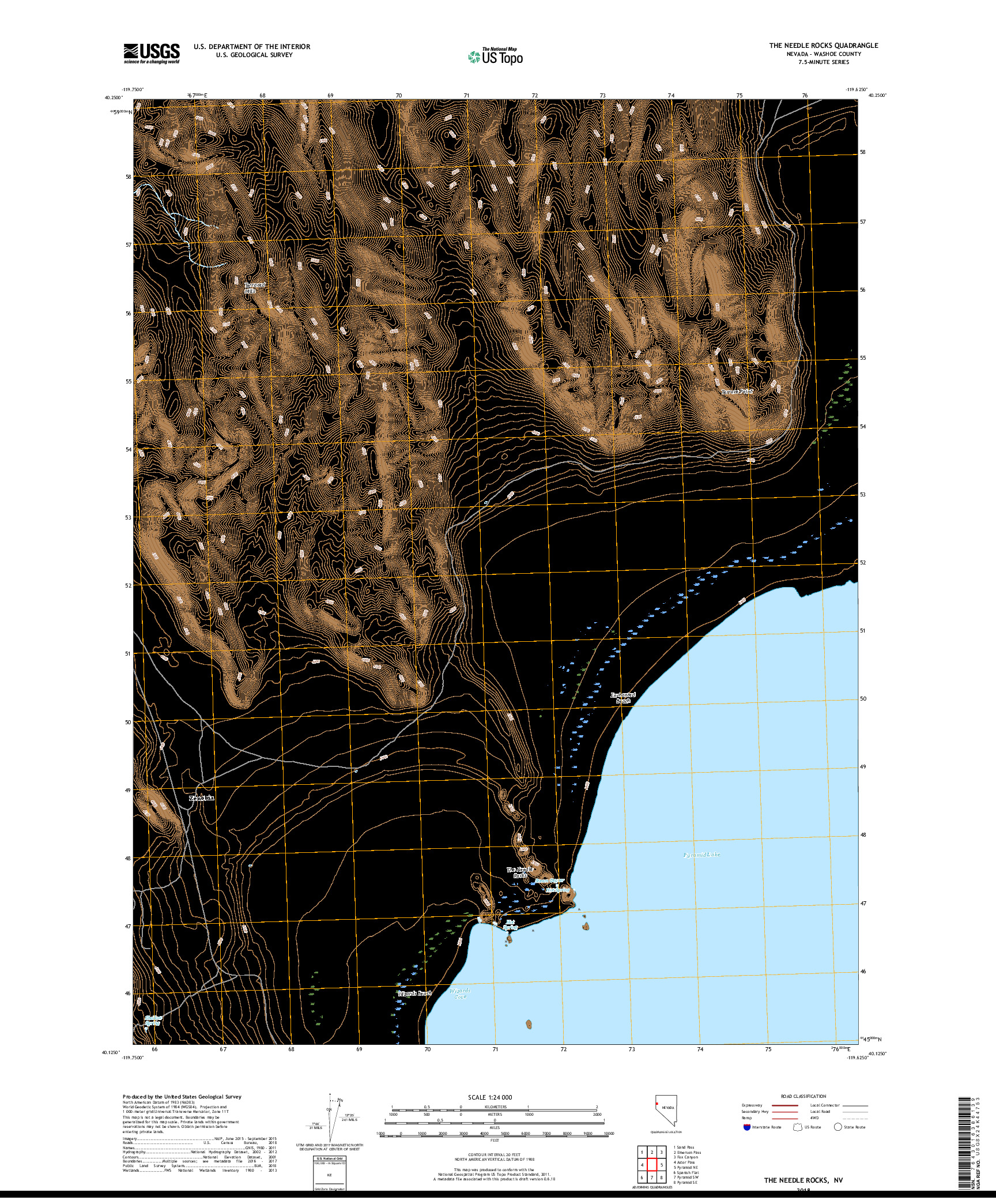 USGS US TOPO 7.5-MINUTE MAP FOR THE NEEDLE ROCKS, NV 2018