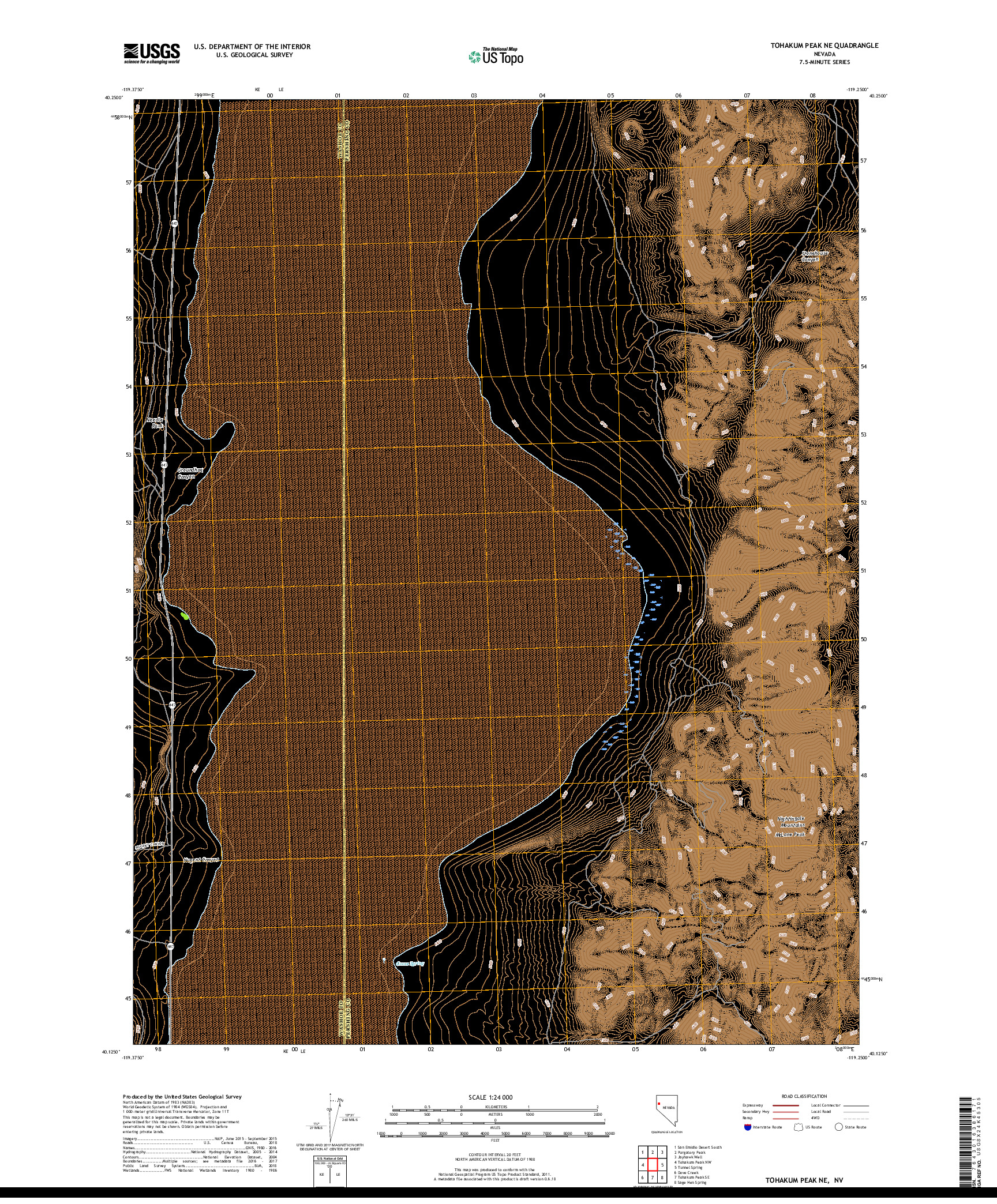 USGS US TOPO 7.5-MINUTE MAP FOR TOHAKUM PEAK NE, NV 2018