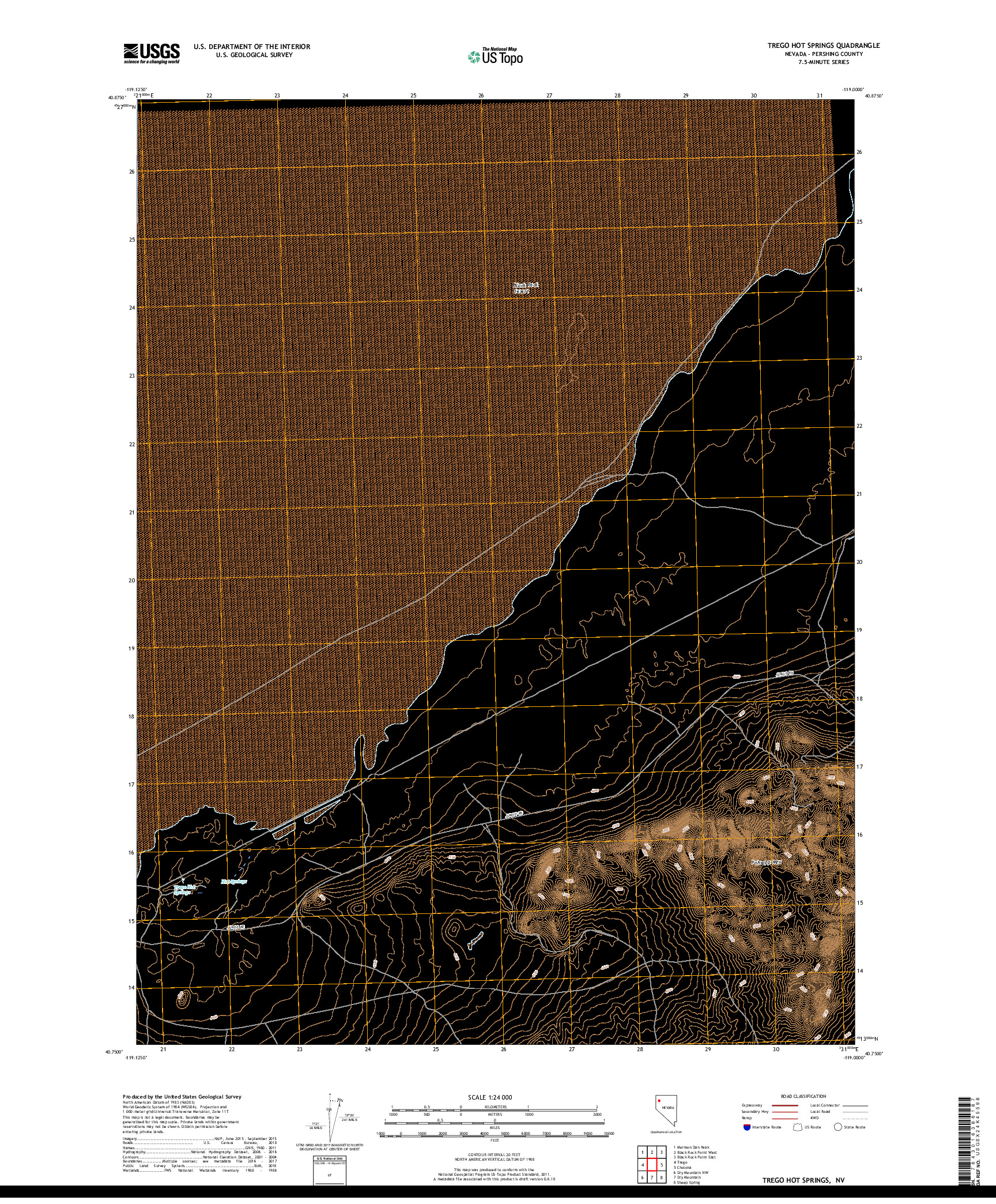 USGS US TOPO 7.5-MINUTE MAP FOR TREGO HOT SPRINGS, NV 2018