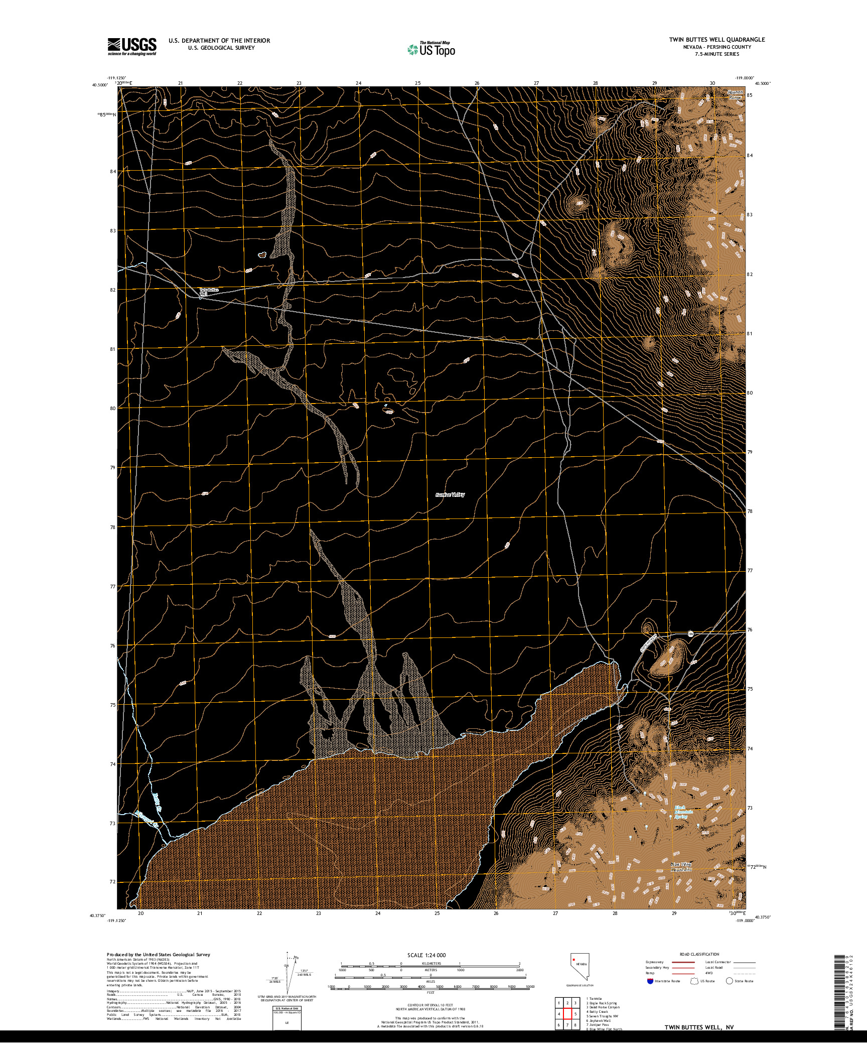 USGS US TOPO 7.5-MINUTE MAP FOR TWIN BUTTES WELL, NV 2018